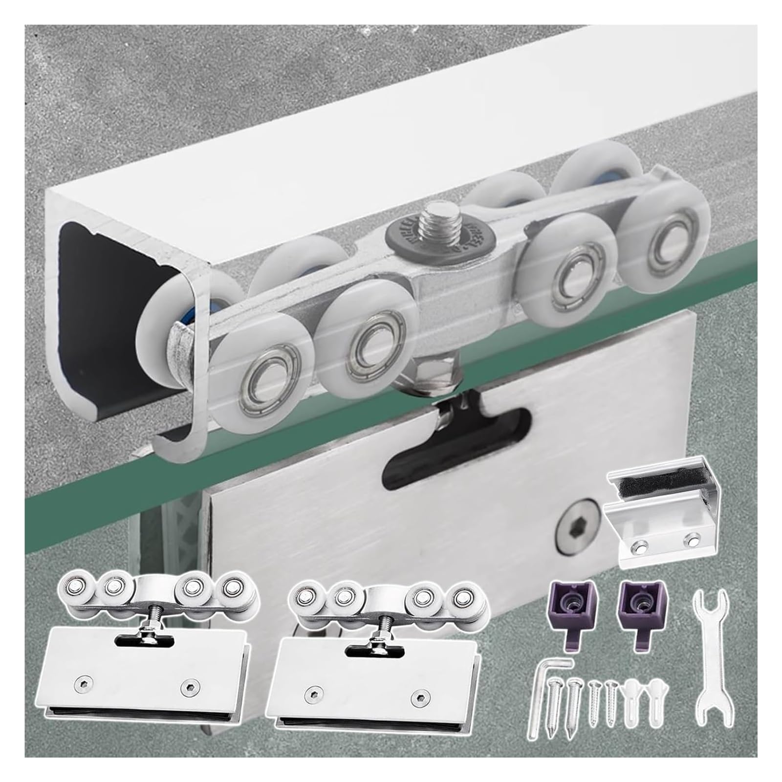 YDHSIKK Glass Sliding Door Track, Glass Sliding Door Hardware Kit Stainless Steel Roller Multicolor 50-400cm 154lbs Load(Silver,260cm/102.4in)