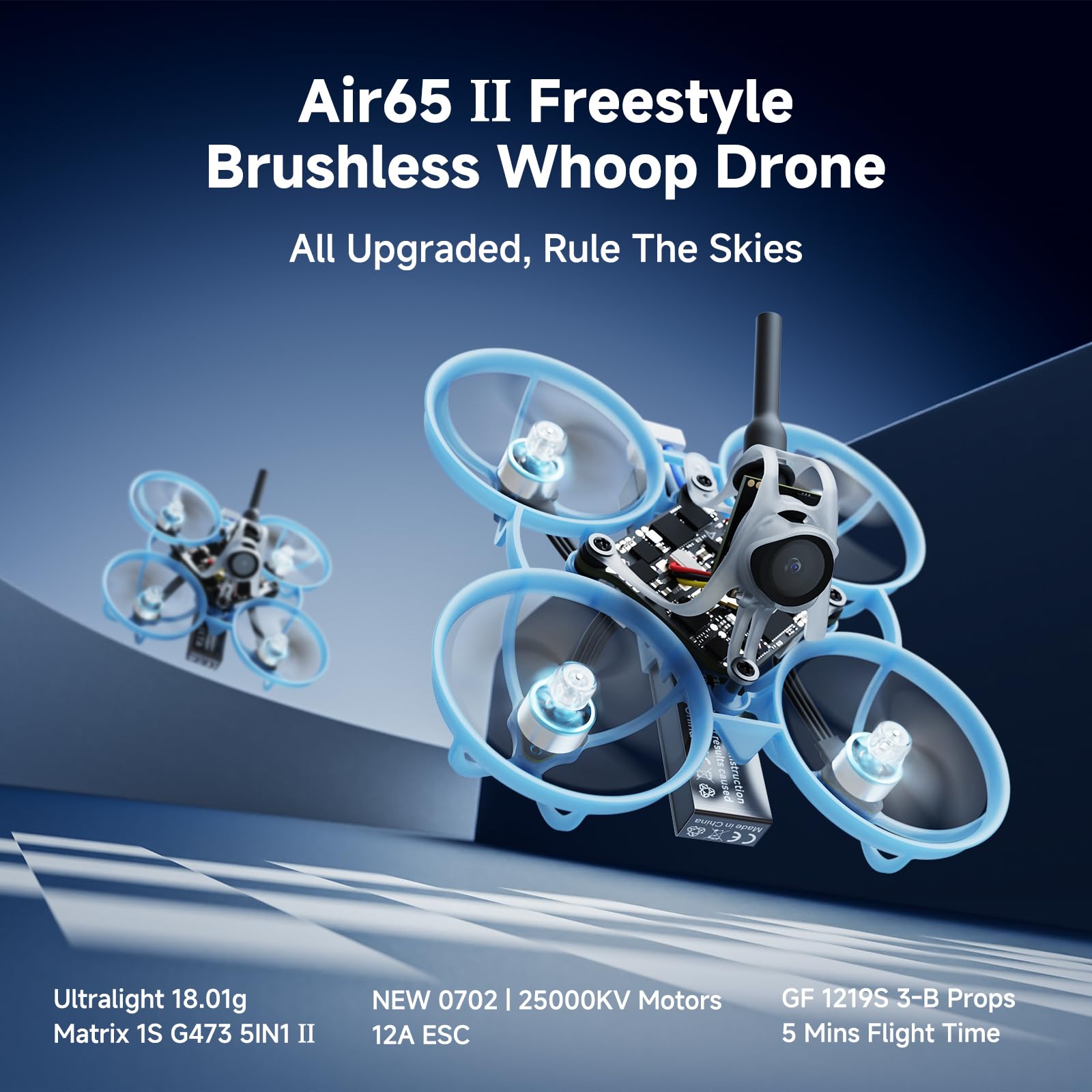 BETAFPV Air65 II Brushless Whoop Quadcopter, Ultraleichte 1S 65mm Mikro Drohne mit Matrix 1S 5IN1 II 12A FC, 0702 25000KV Motor, 1219S 3-B Prop, C03 Kamera, Air II Überdachung Rahmen für FPV Freestyle
