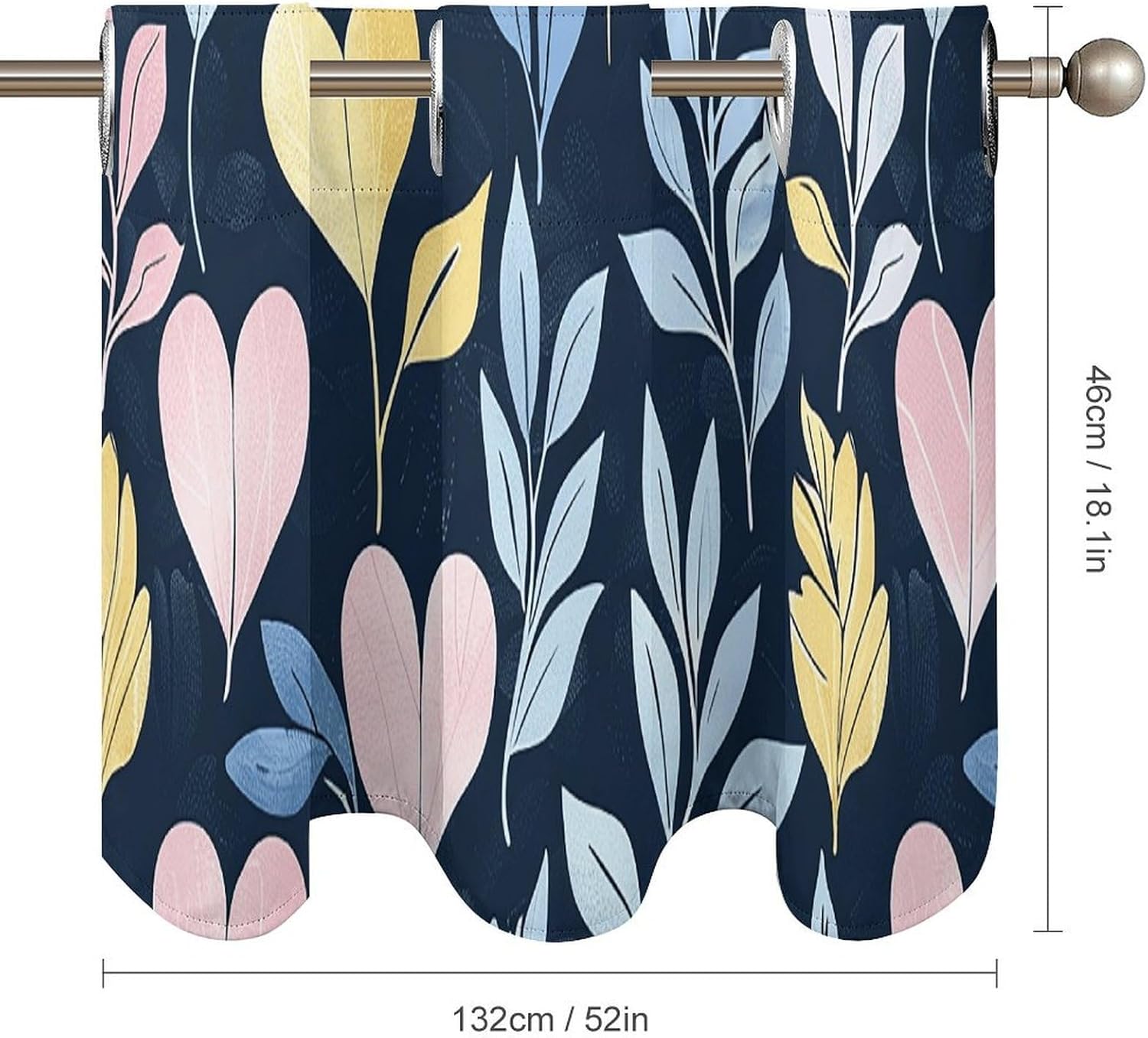 Heart Leaf Pattern Valance for Windows, 2 Pack Kitchen Curtains Modern Home Decor, Soft Blackout Window Curtains for Living Room & Bedroom, 18 X 52 Inch