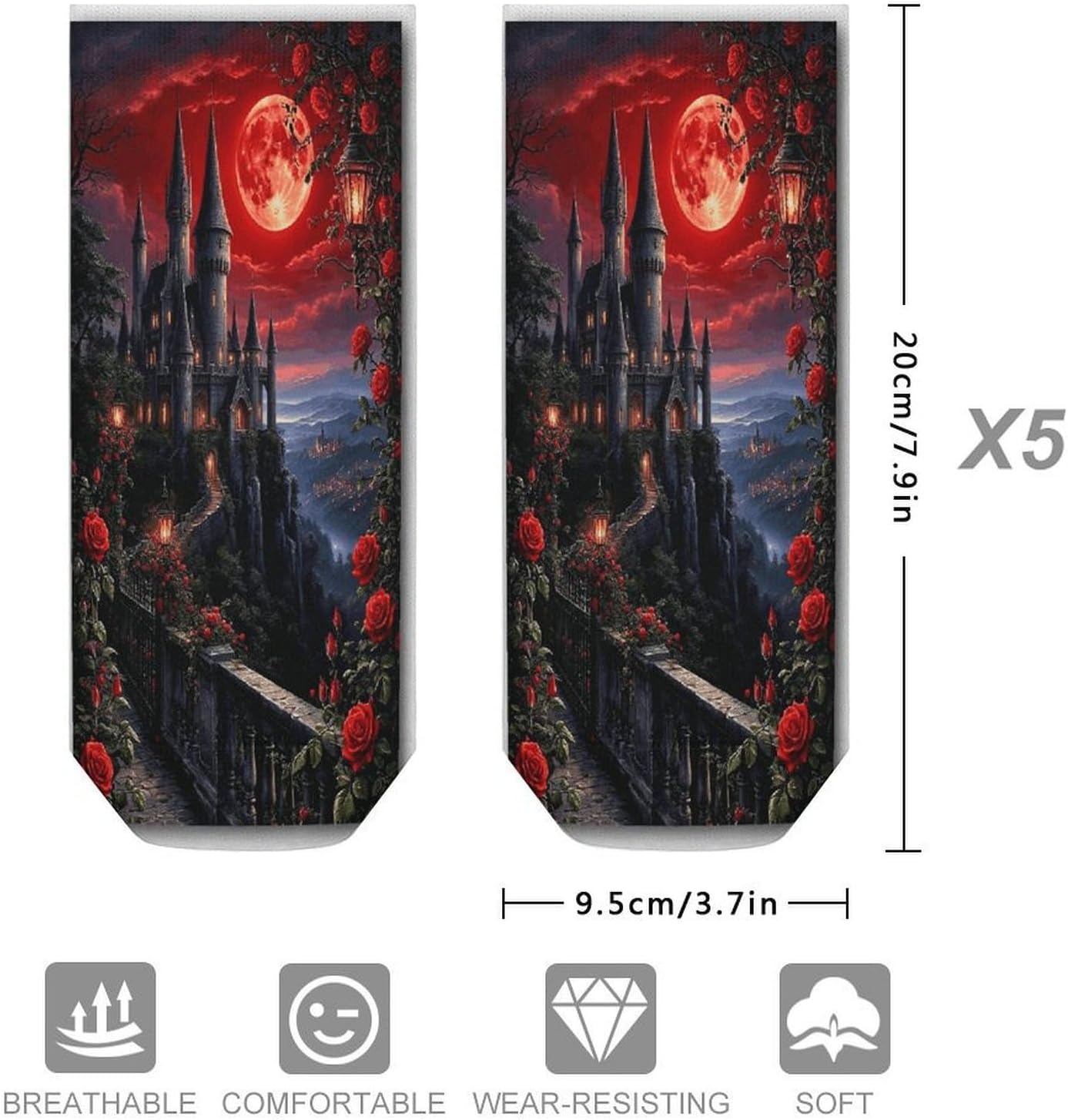Blood-Red Castle 5Pairs Low Cut Ankle Socks for Women No Show Casual Breathable Athletic Socks for Sport