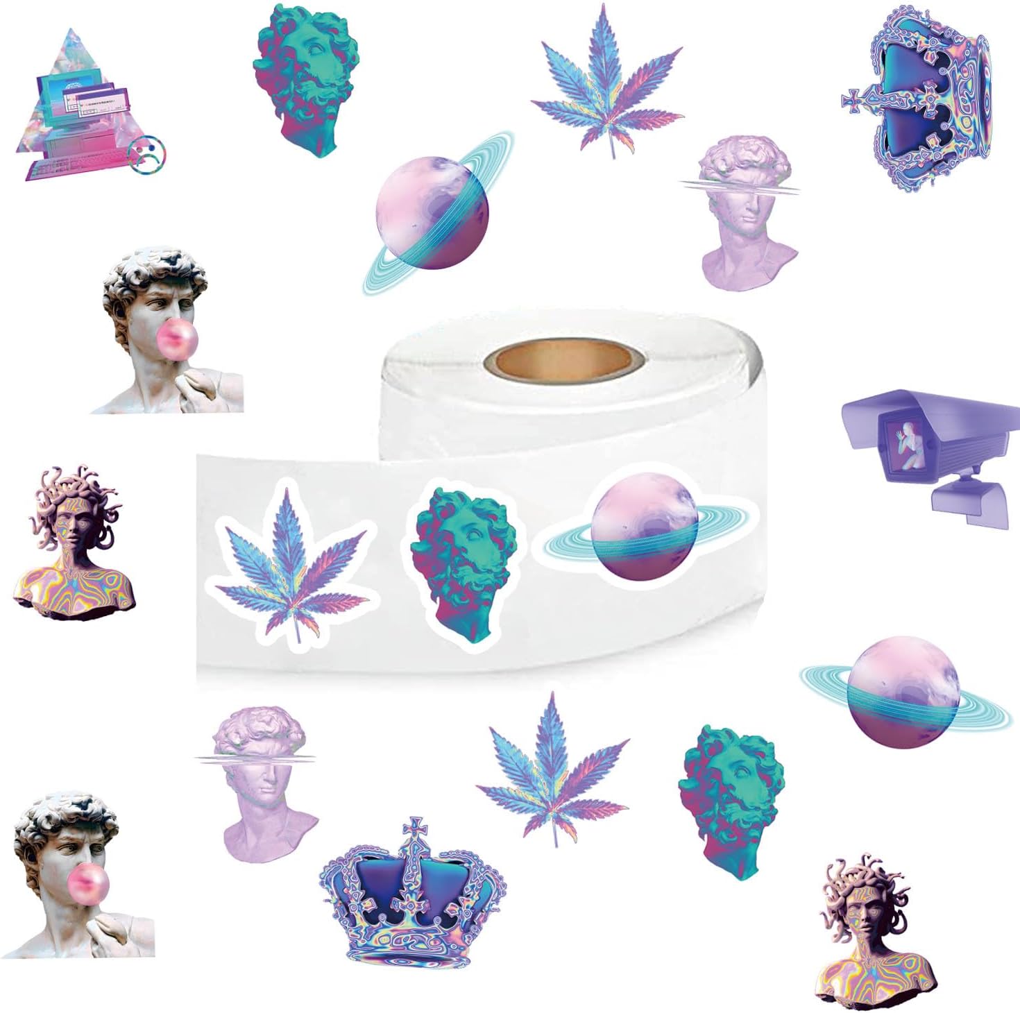 Vaporwave Stickers (500 pcs), 10 Sheets Graphic Vintage Aesthetics Decal Roll Self Adhesive Seals for Birthday Party Decorations Water Bottle Laptop Scrapbook Cards Envelopes