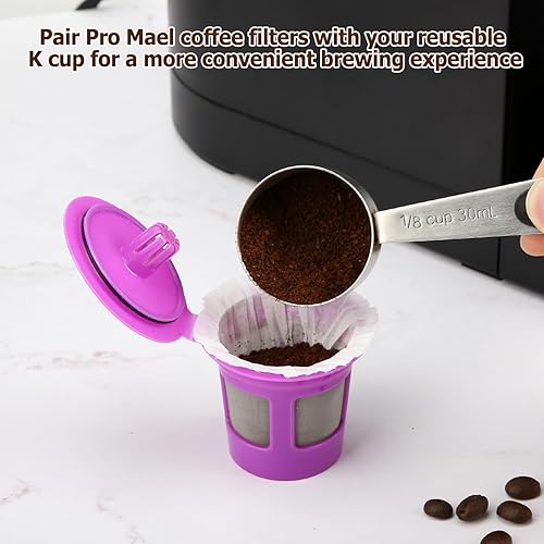 Miniatura 3 de Pro Mael Filtros de café desechables K Cup de papel para cafeteras Keurig de una sola porción 1.0 y 2.0, uso con cápsulas reutilizables K Cup