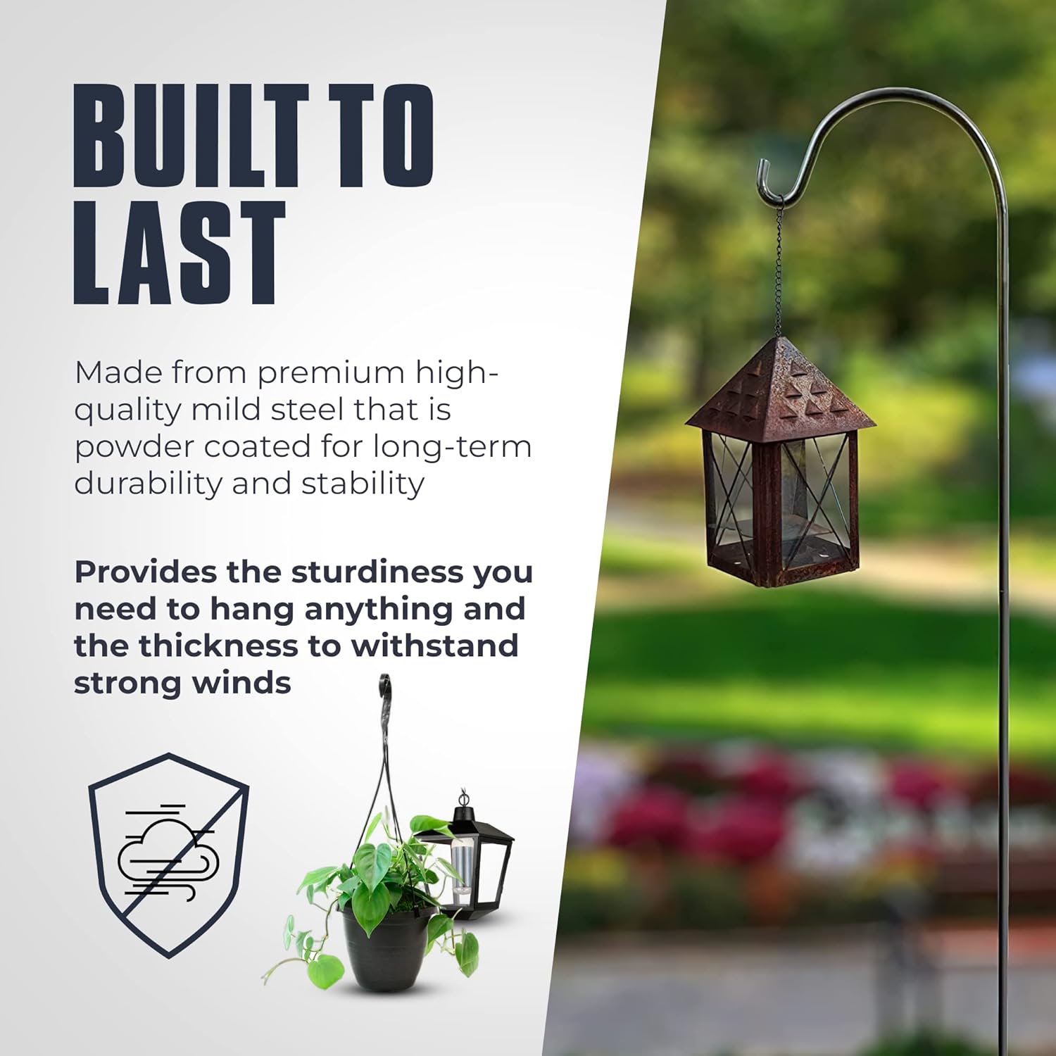 Monarch Abode Garden Shepherd’s Hook, 46" Premium Steel Outdoor Decorative Stake, Decor for Garden, Backyard, Patio, & Deck