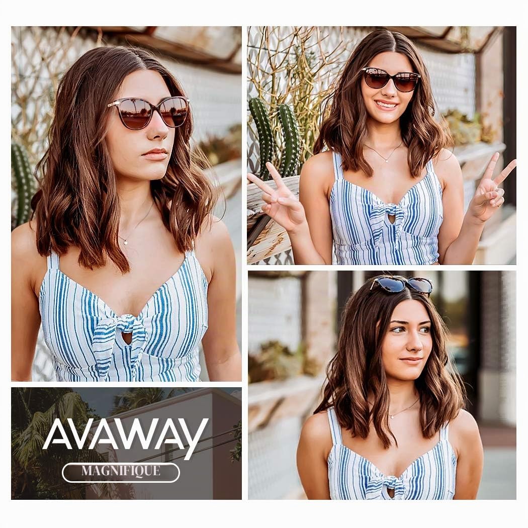 AVAWAY Cat-eye Lunettes de Soleil Femme Polarisées Vintage UV400 Protection