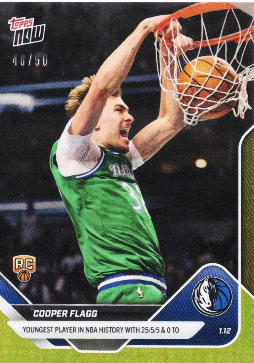 2025 Topps Now Cooper Flagg #124 Gold Foil /50 Dallas Mavericks Rookie RC Basketball Card