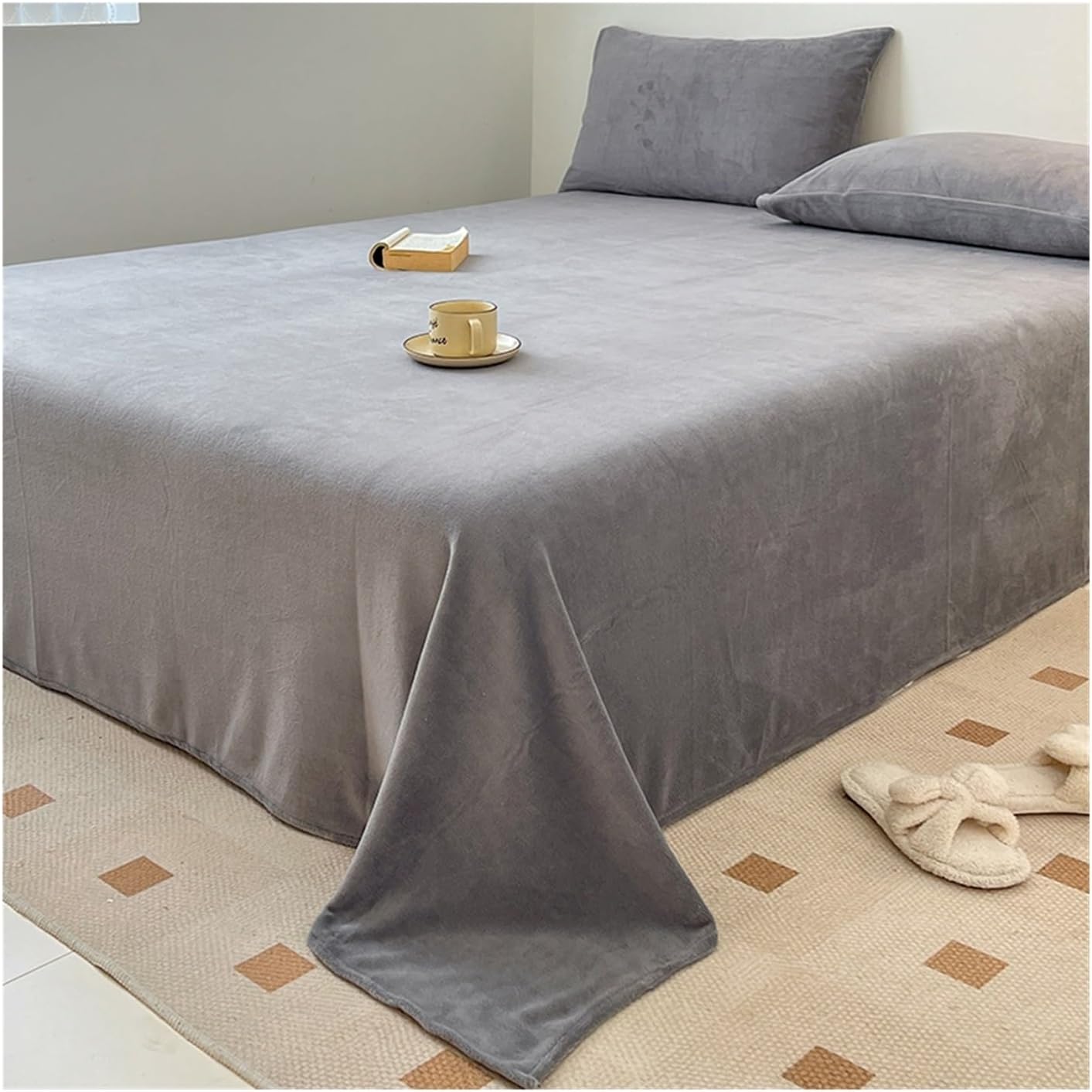 Warm Fleece Bed Sheet without Elastic Band Fluffy Plush Flannel Bed