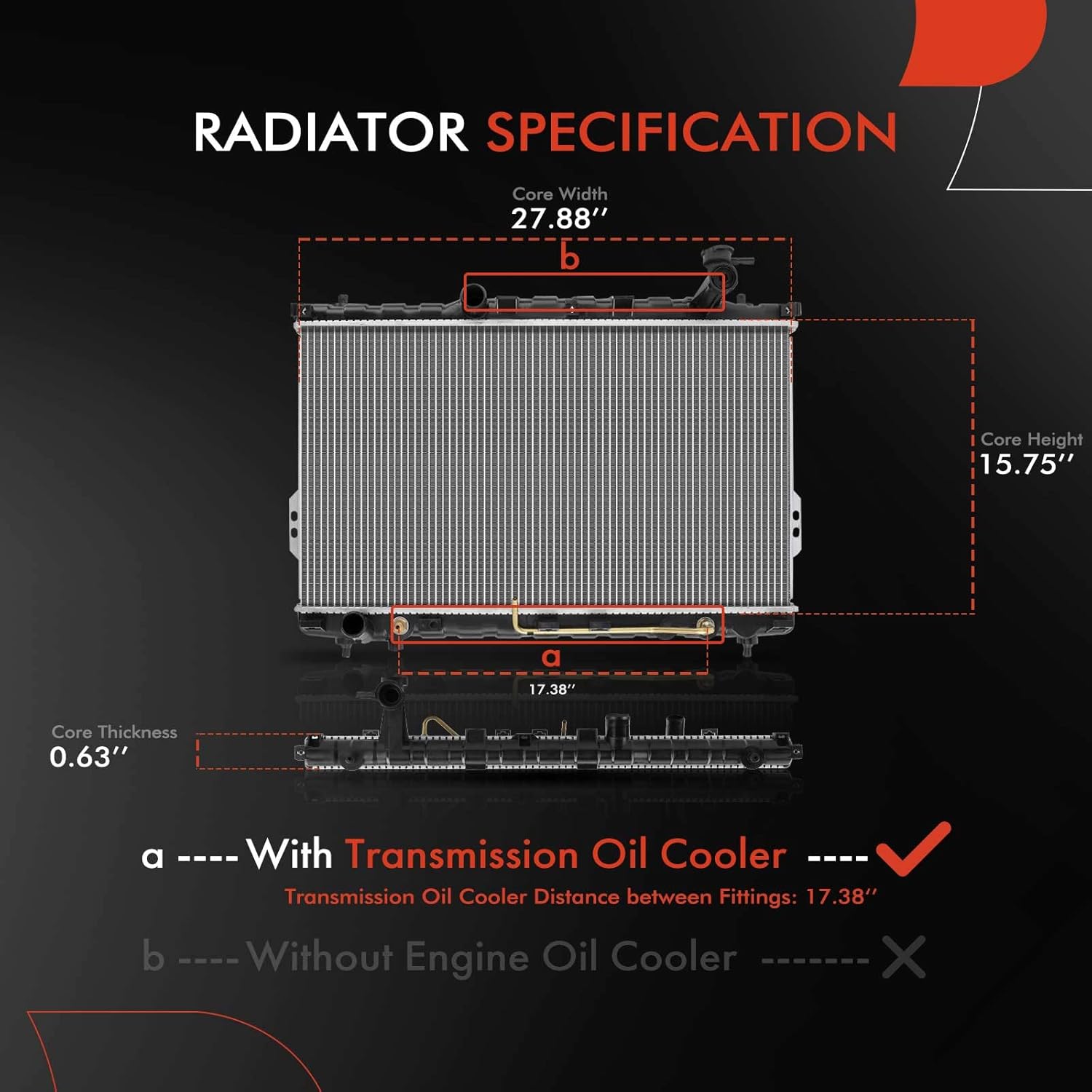 A-Premium Engine Coolant Radiator Assembly with Transmission Oil Cooler Compatible with Hyundai Santa Fe 2001 2002 2003 2004 2005 2006, 2.4L 2.7L, Automatic Transmission