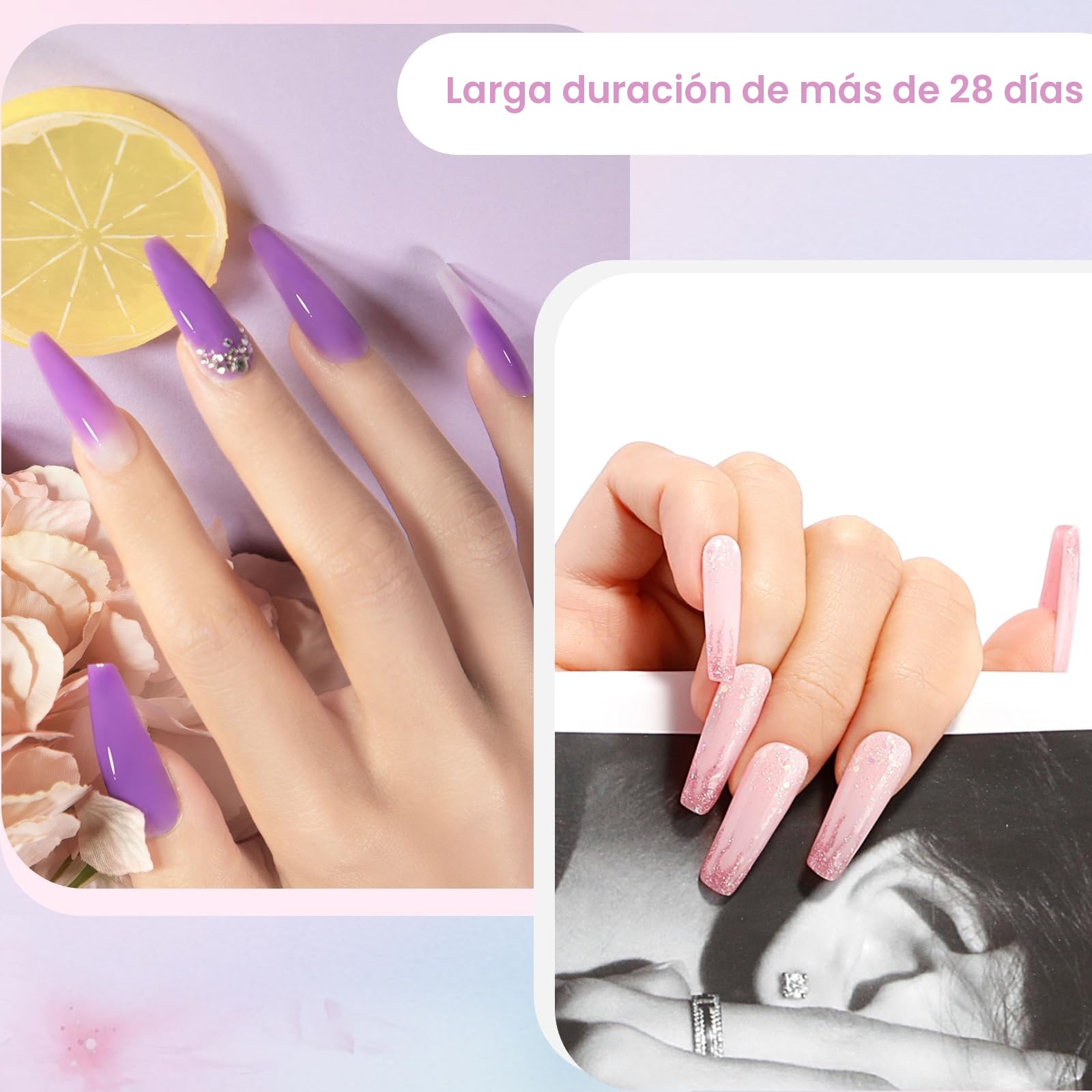 ROSALIND Kit Uñas Semipermanentes, 48W Lampara uñas semipermanentes, 12+4 PCS Kit Pintauñas Gel Completo Lámpara UV Blanco Rosa Azul Verde Morado Esmaltes Permanentes Manucira