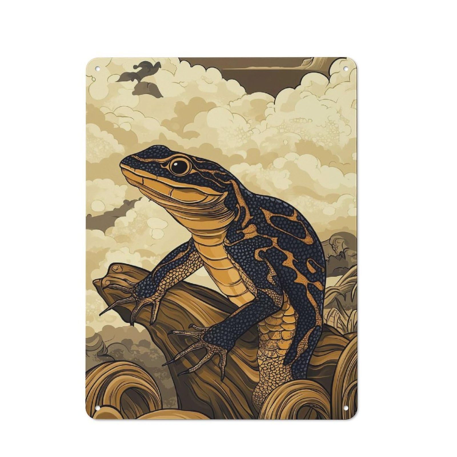 Junmoney Style-3 Lizard In Clouds Decorative Tin Sign 40X30cm, Distressed Look Vintage Wall Decor For Lounge, Study, Pub Or Wall Gallery