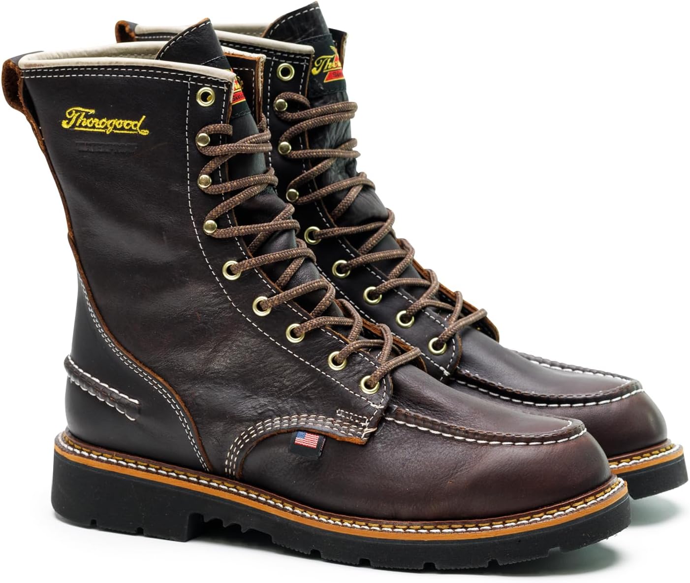 Thorogood 1957 Flyway 8” Waterproof Moc Toe Hunting Boots for Men - Full-Grain Leather with Slip-Resistant Heel Outsole and Shock-Absorbing Footbed