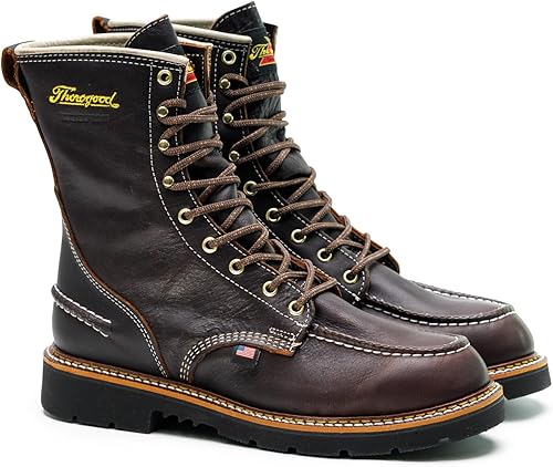 Thorogood 1957 Flyway Botas de caza impermeables de 8 pulgadas para hombre, cuero de grano completo con suela de talón antideslizante y plantilla