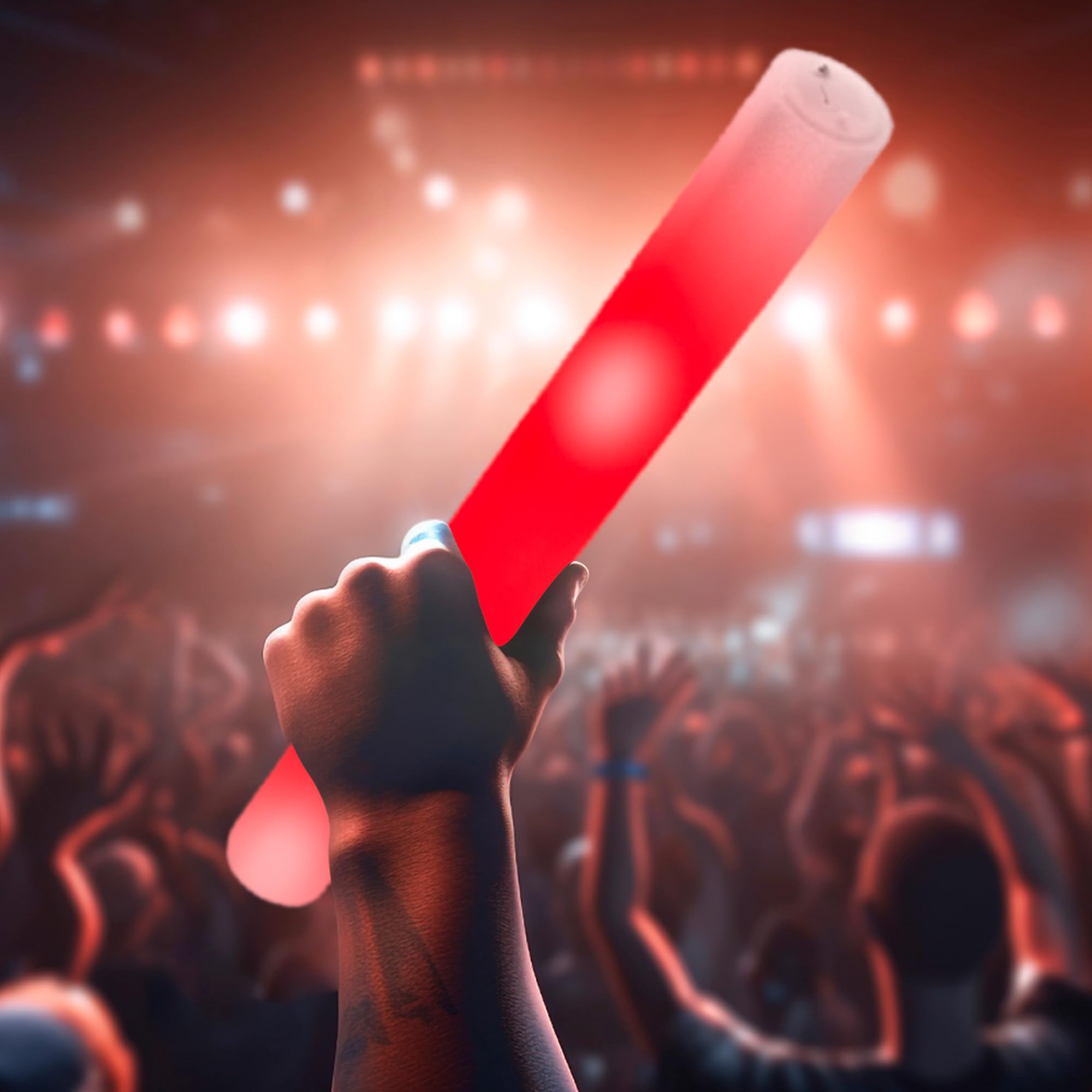 France Effect 250 Bâtons lumineux en mousse 48cm | Tap Tap mousse LED colorés, 3 modes de clignotement | Idéal pour les événements et fêtes (Rouge)
