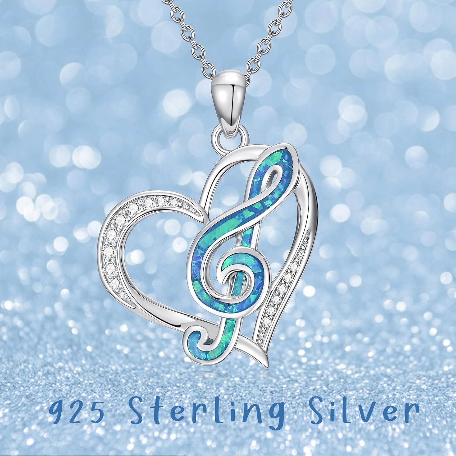 Music Necklace for Women 925 Sterling Silver Opal Heart Musical Note Pendant Music Jewelry Gifts - Image 7