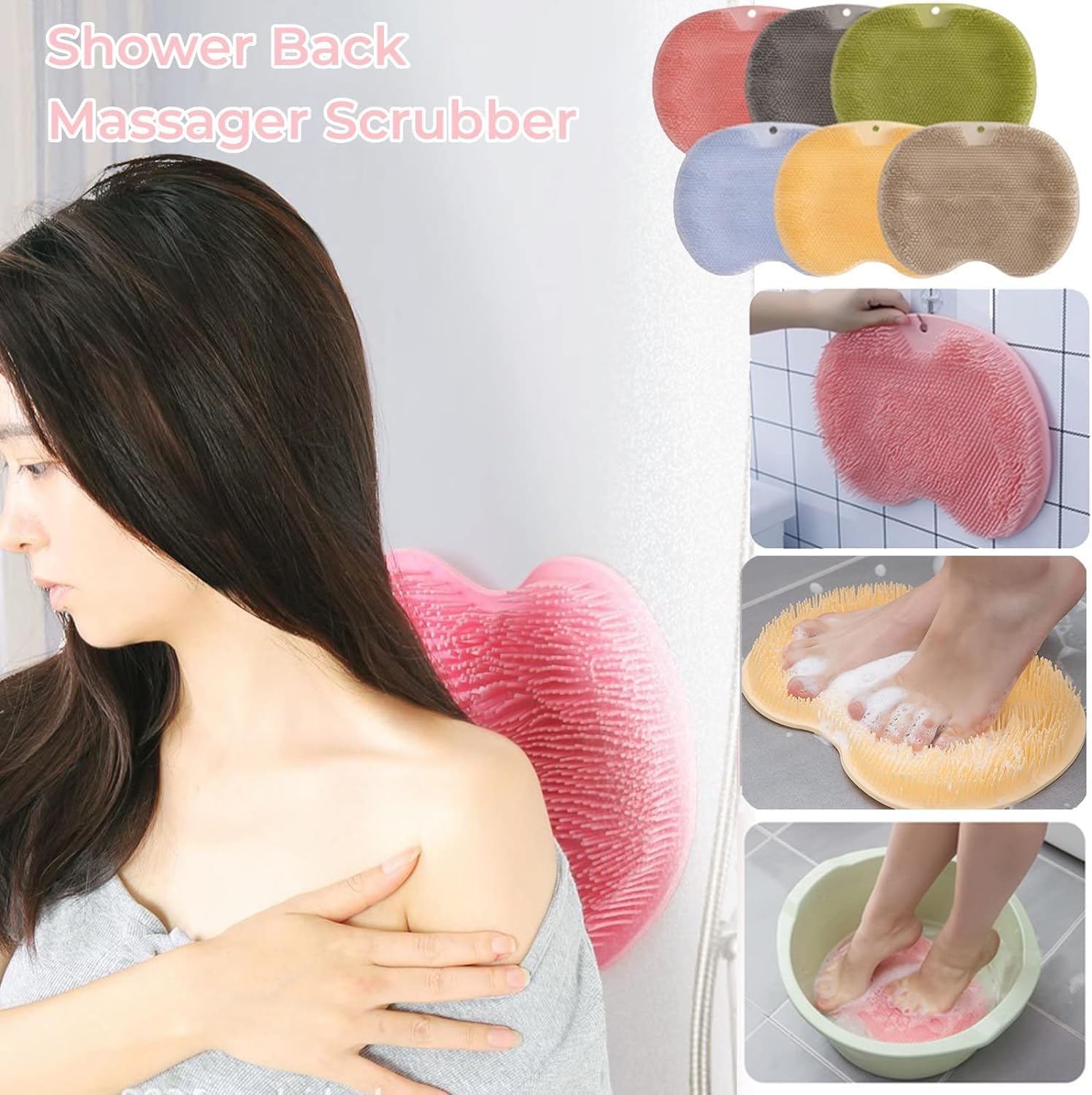 Prostuff.inยฎ Shower Back Massager Scrubber, Shower Foot Massager Scrubber,Non Slip/Suction Cups Silicone Foot Brush Washer Cleaner Massage for Dead Skin Remover Improves Foot Circulation (1) 2
