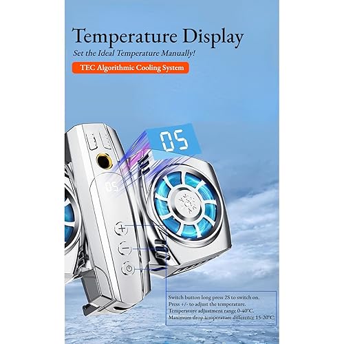 Miniatura 4 de Cell Phone Cooler, Cellphone Radiator with Dual Semiconductor Cooling Chip, Mobile Phones with a Width of 6 to 8 Cm for Live Streaming, Outdoor
