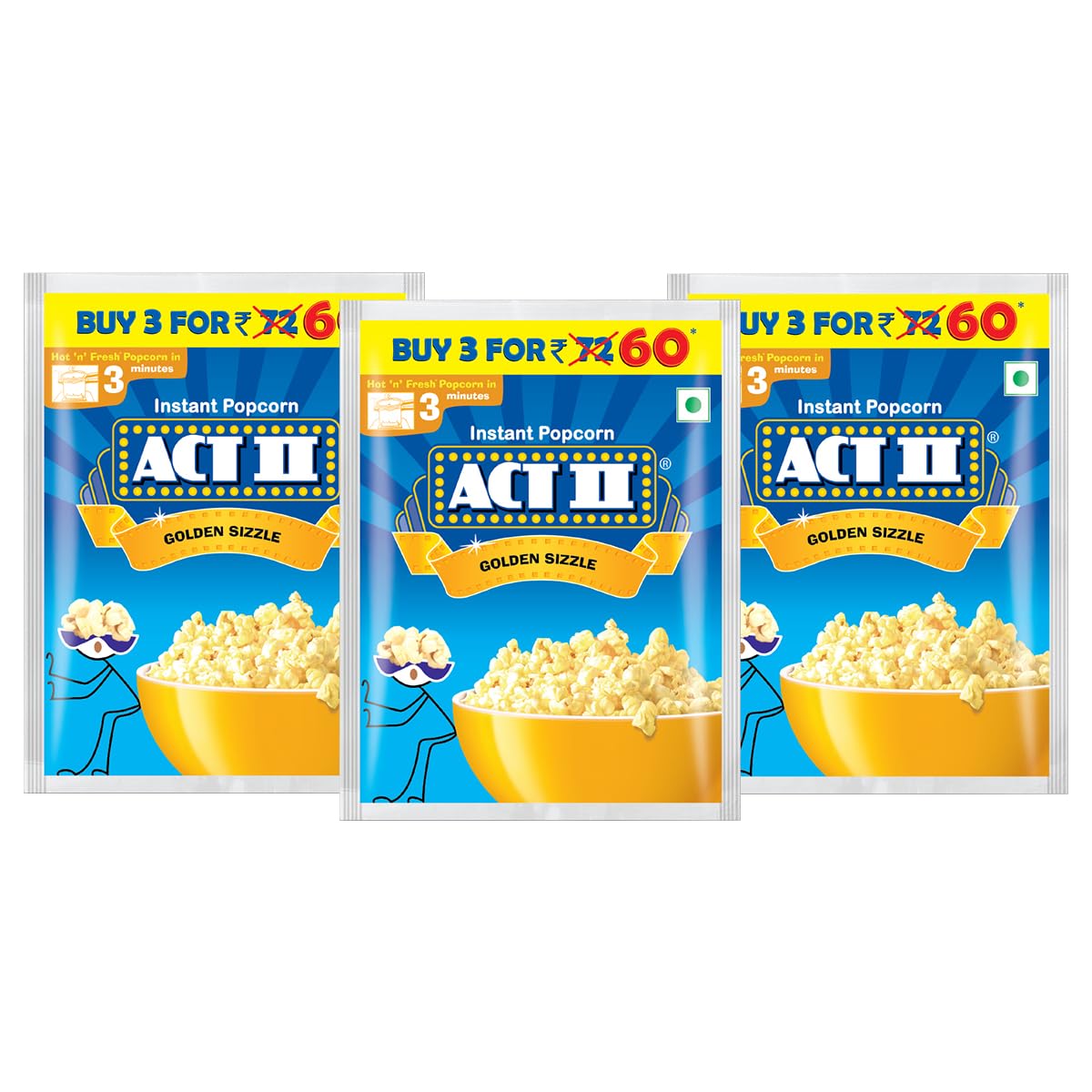 ACT II Popcorn IPC Golden Sizzle Combo Pack, 55g (Pack of 3)
