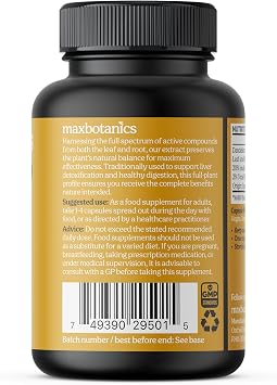 Dandelion Root Leaf Extract Plant Profile Liver Detox Digestion & Vitality with Inulin and Flavonoids Vegan No Fillers or Binders UK Made 90 Capsules