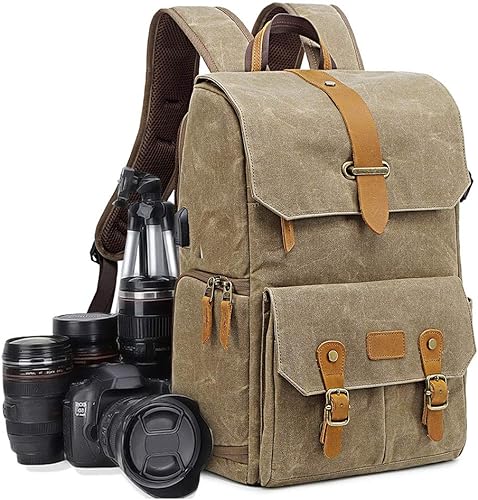 Miniatura 12 de UBAYMAX - Mochila para cámara, mochila de lona impermeable para cámara DSLR/SLR, bolsa de 15.6 pulgadas para laptop, bolsa de viaje para cámara