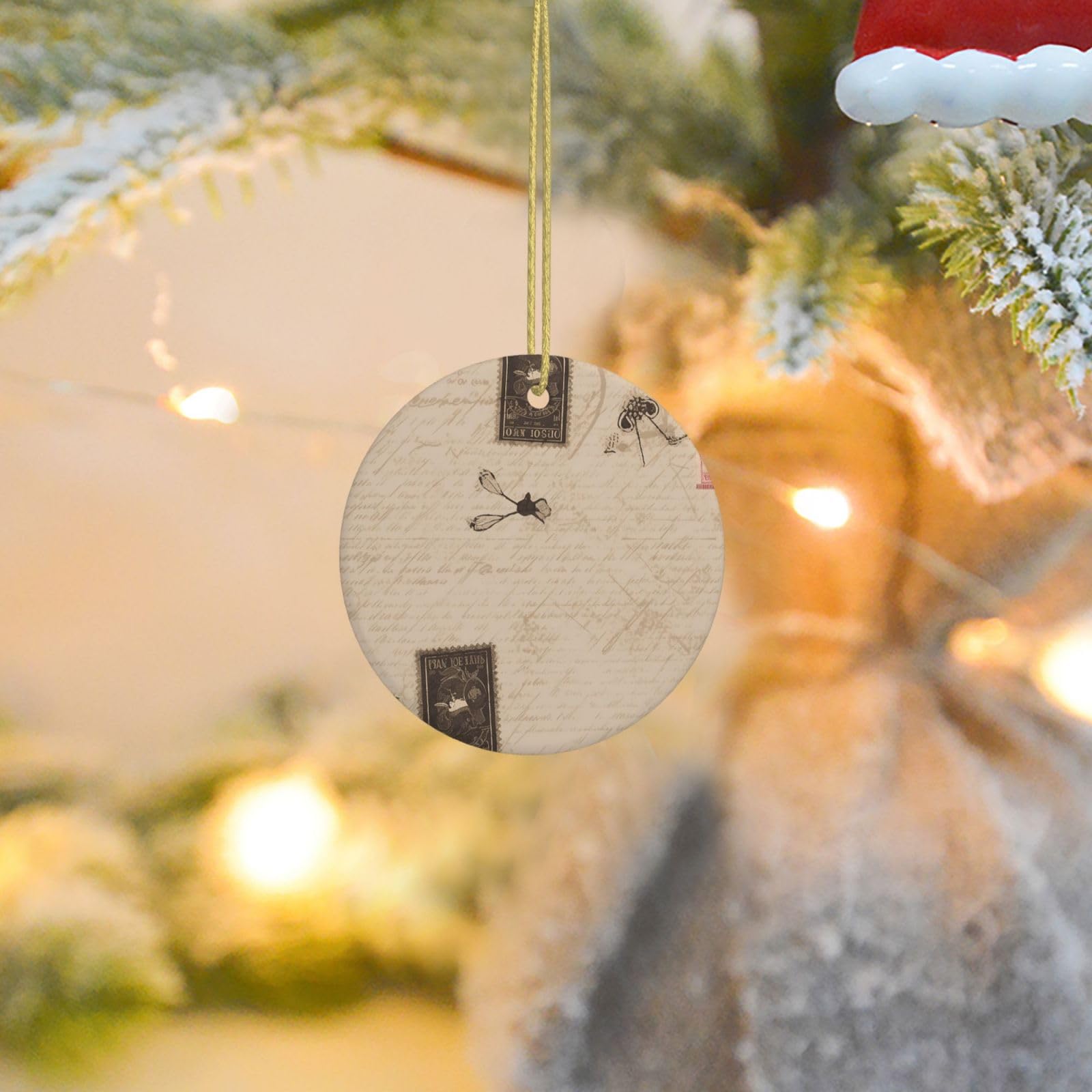Christmas Tree Ornaments Ceramics Christmas Round Decorations Old Fashioned Mail Ceramics Ornaments Circle Pentagram Xmas Tree Hanging Pendant for Christmas Tree Party Holiday Home Decor