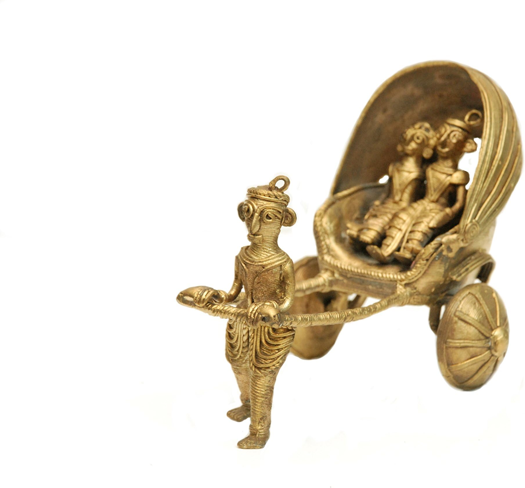 Kreativ Handicraft Pitara Handcrafted Tribal Art / Bastar Art / Dhokra / Dokra hand pull rickshaw For Home Decor And Gifting Standard Gold