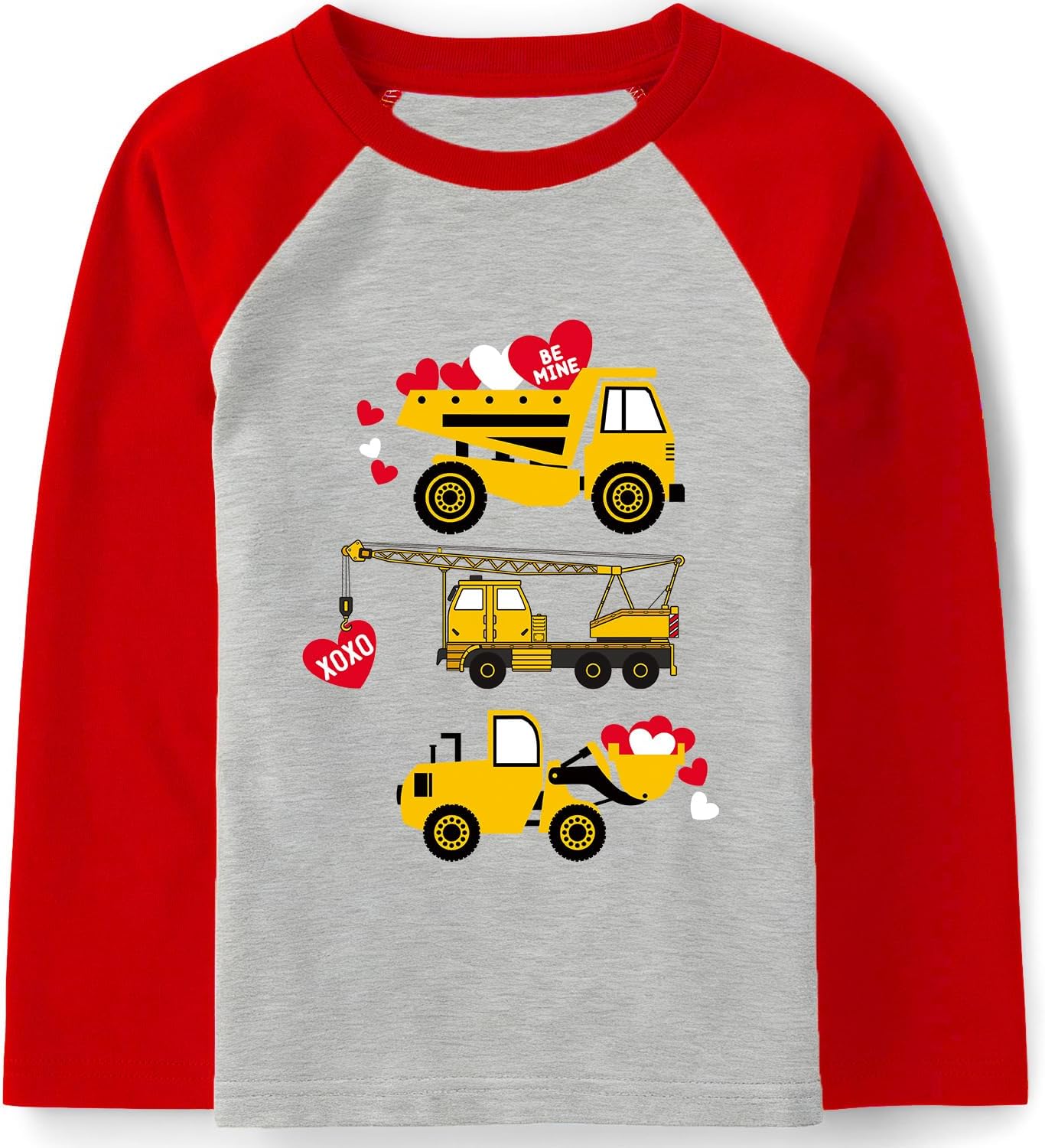 Valentine's Shirt for Kids Love Heart T-Shirt Dinosaur Raglan Long Sleeve Top Monster Truck Tractor Tee Boys Age 2-12
