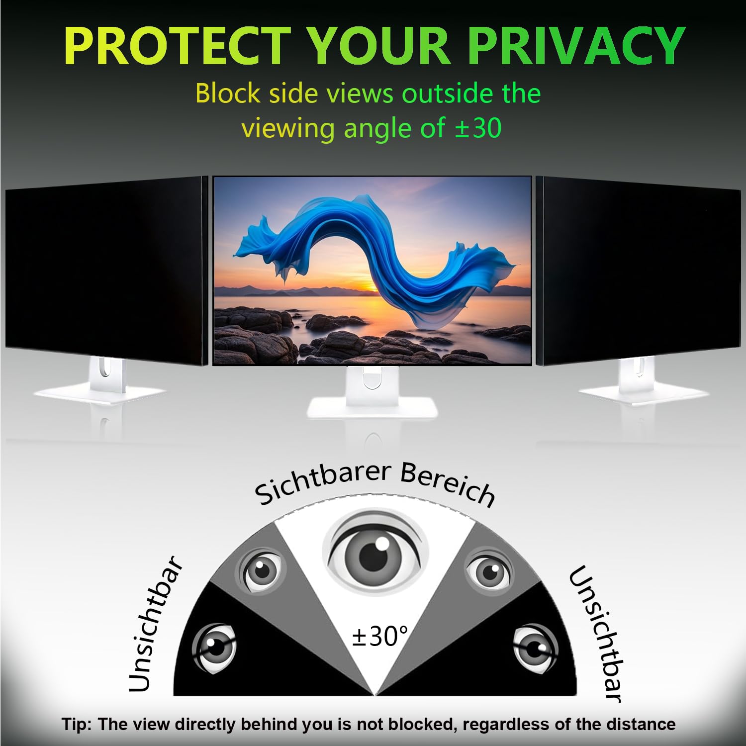 Magnético Protector de Privacidad Monitor 27 Pulgadas 16:9 - Filtro Luz Azul & Anti-Reflejo, Desmontable | Filtro de privacidad de Doble Cara para Superficies Planas y Curvas