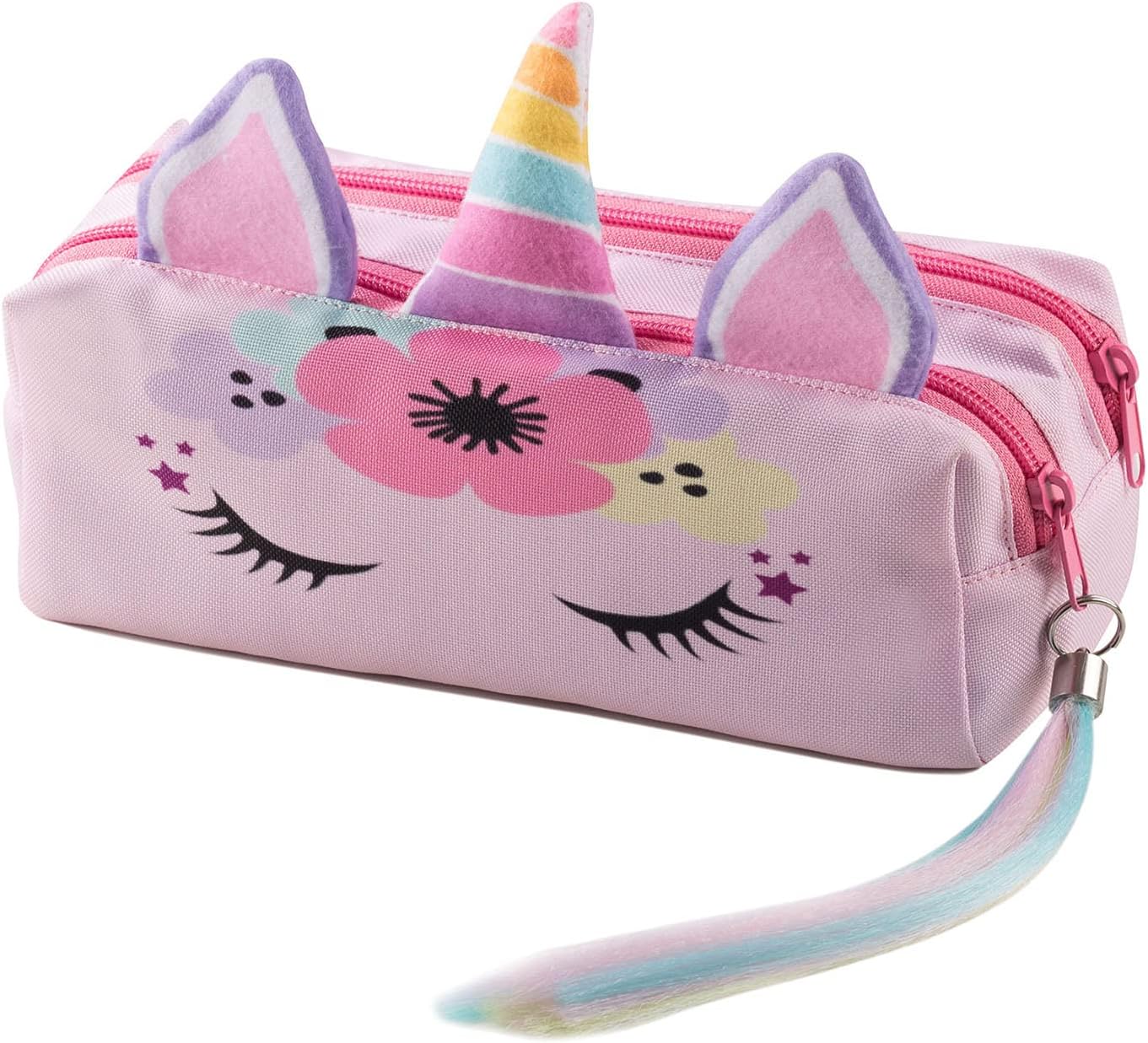 Astuccio Unicorno Con Paillettes Sabbie Mobili Per Bambini - 2 Pezzi Con Righello E Gomma - Impermeabile E Capiente 22x8,5 Cm