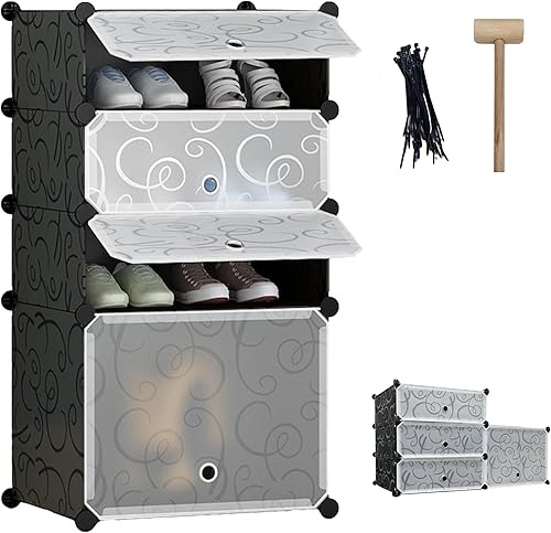Armario de almacenamiento de 4 zapateros con puertas, armario de almacenamiento de zapatos con puerta, organizador portátil de zapatos, cubo