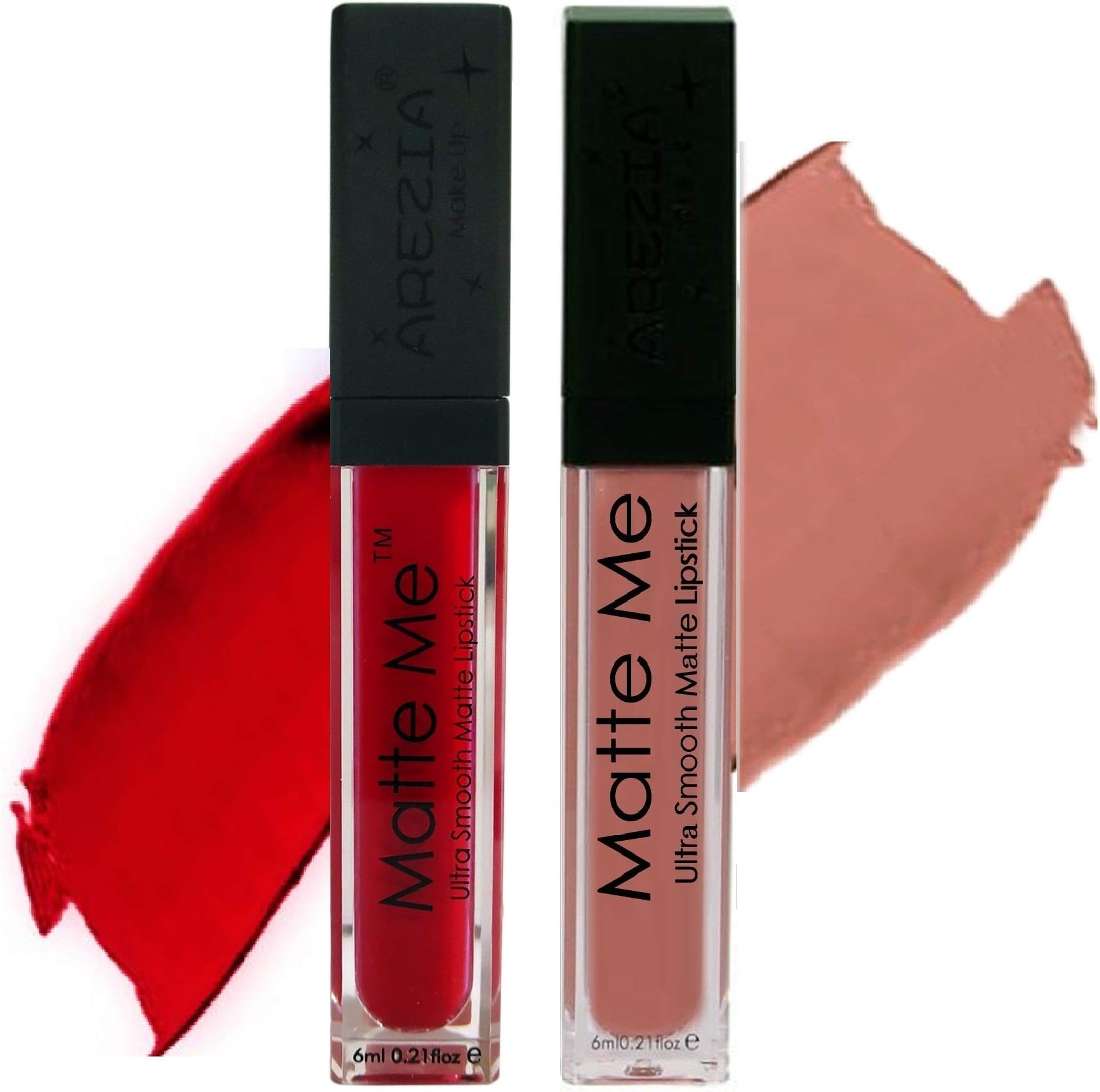 AYA Arezia Matte Me Ultra Smooth Lip Gloss Lip Cream (Set of 2), Brown Nude and Red