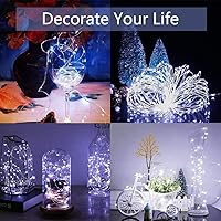 Vista 2 de buways Luces de hadas, paquete de 2 unidades, funciona con pilas, impermeable, blanco frío, 50 luces LED, alambre plateado de 16.4 pies con control