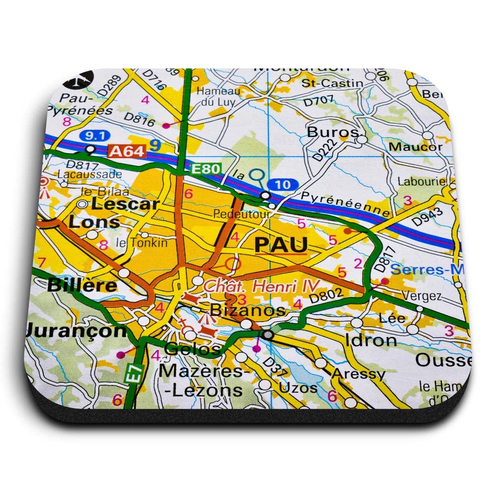 1 x Square MDF Fridge Magnet - Pau City France French Travel Map 46001