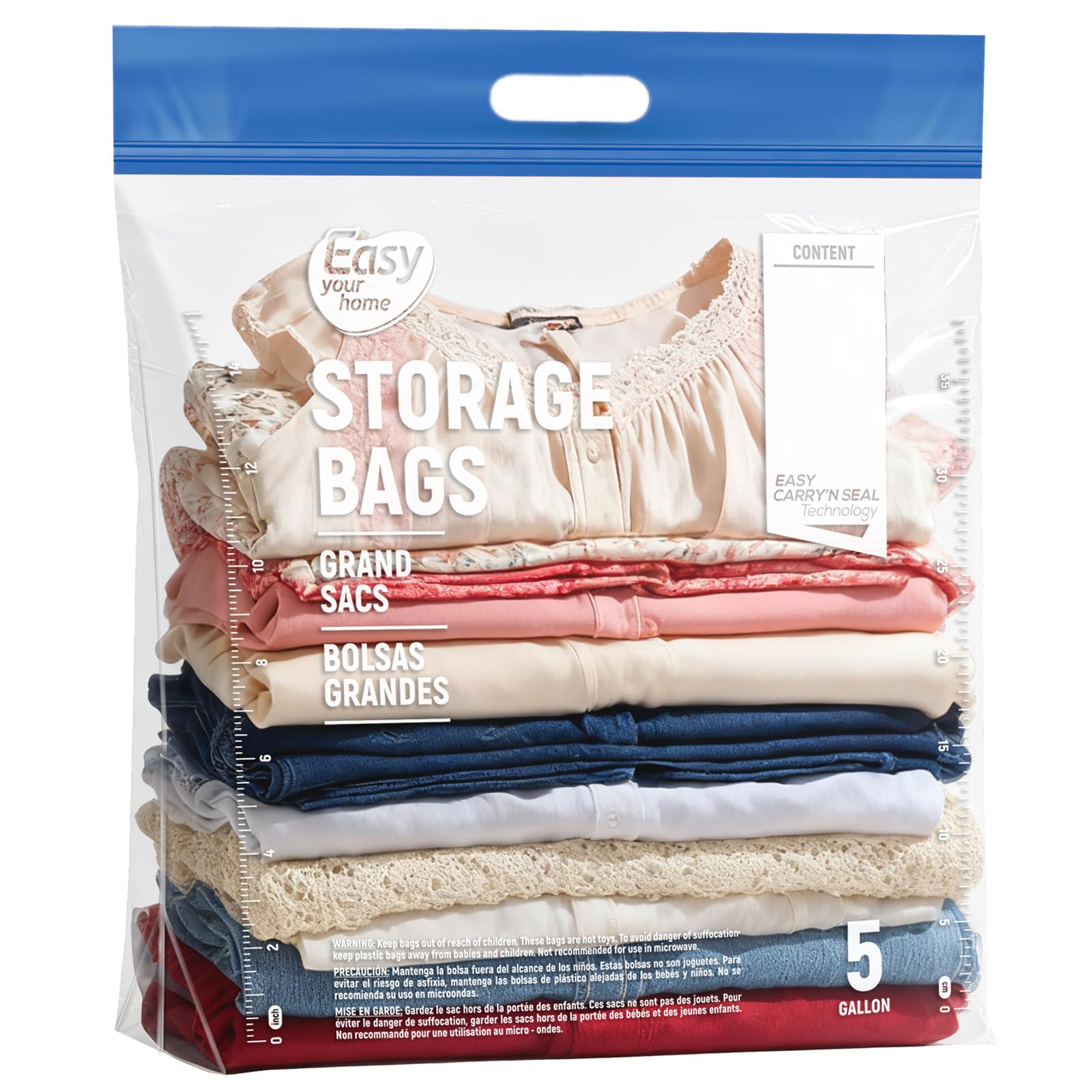5PCS Zipper Lock Plastic Bags with Handle and bottom 18"x20.5"+7",Extra Large Size Reusable Storage Bag with Double Zip for Clothing,Travel,Moving,Beach,BPA-Free,3-Mil Thick