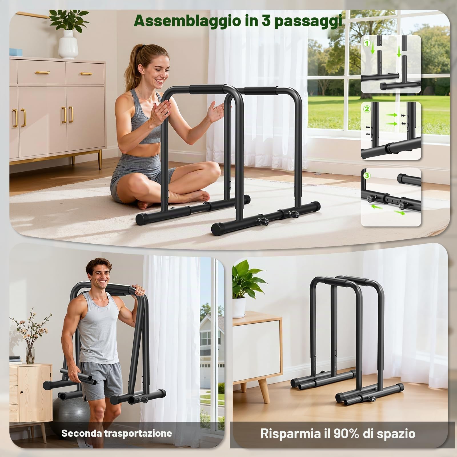 Dip Bar Station Regolabile, Parallele Calisthenics con Tubo di Collegamento, Regolabile in Altezza e Larghezza, Calisthenics Equipment da Case