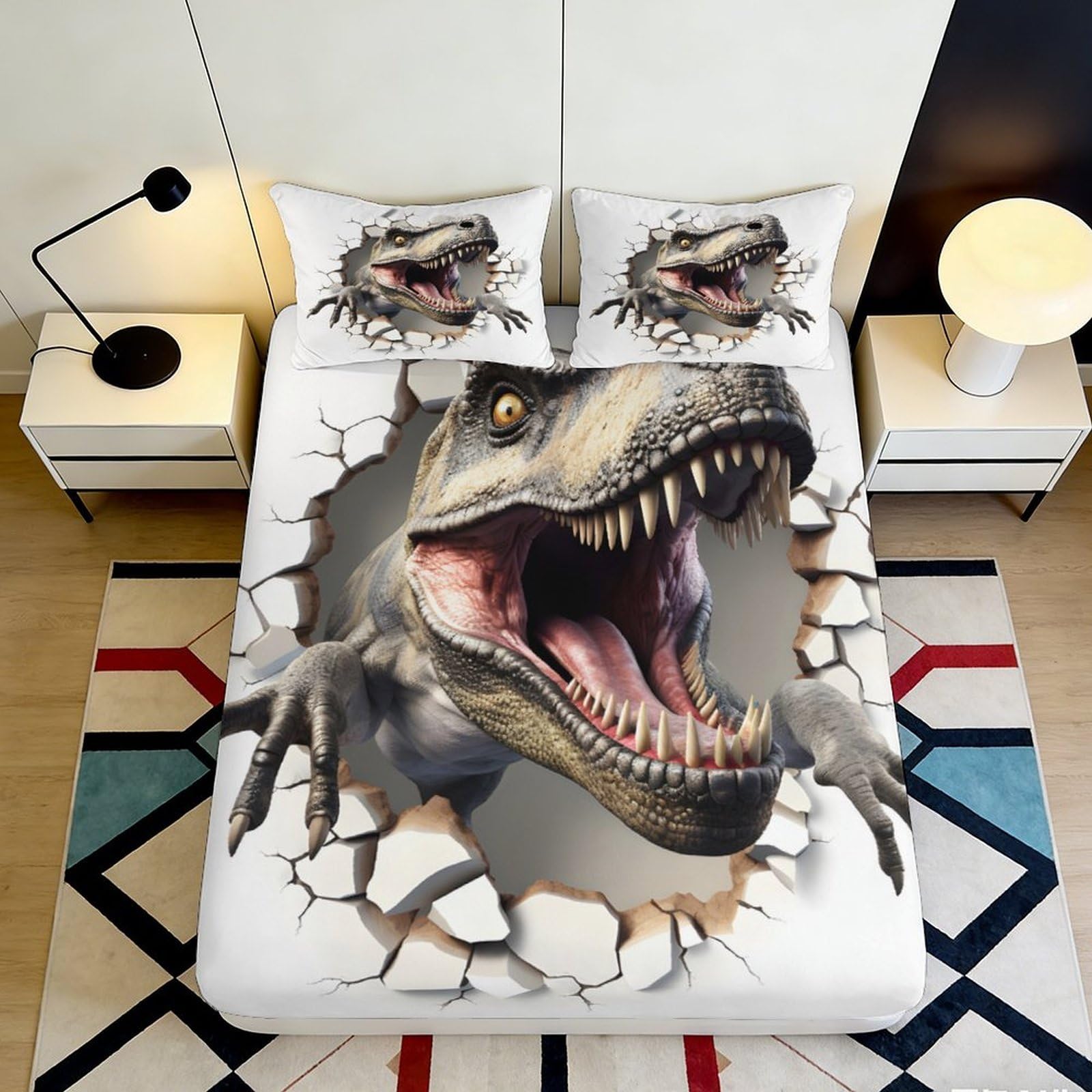 3D Printed Dinosaur Fitted Sheet Microfiber Soft Breathable 3D Printed T-Rex Bed Cover for Bedroom Dormitory Guest Room Mattress Protection 180x200x25cm