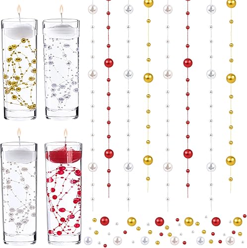 OIIKI Cuerdas de perlas artificiales de 70 pies para centros de mesa de velas flotantes, rellenos de jarrones con cuentas brillantes, velas
