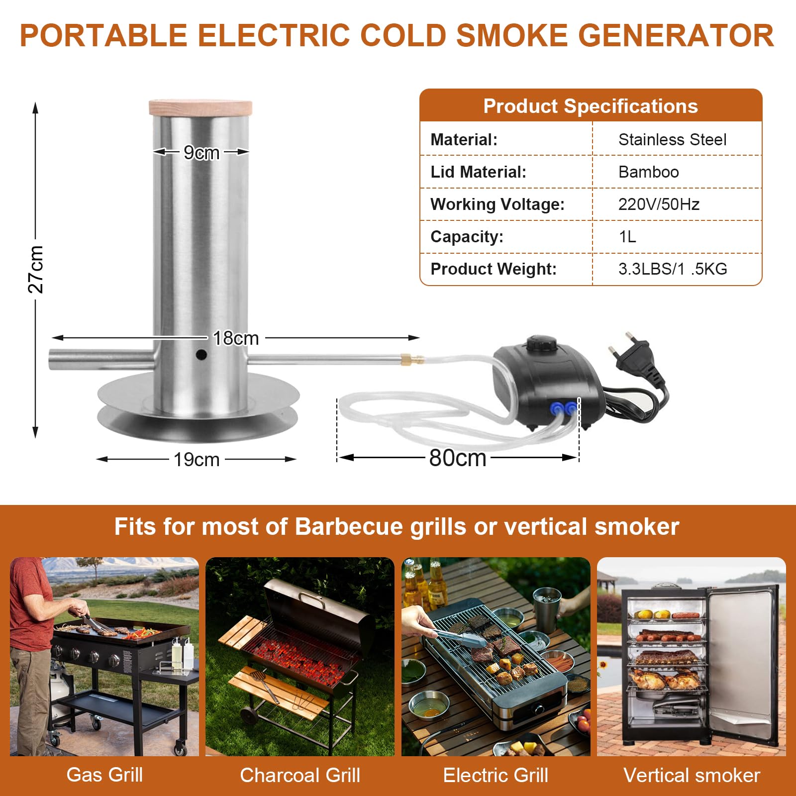 Generatore di Fumo Freddo in Acciaio Inox con Pompa | Affumicatore Barbecue Portatile, Generatore di Fumo Freddo per Griglia Forno a Fumo per Pesce Affumicato, Carne