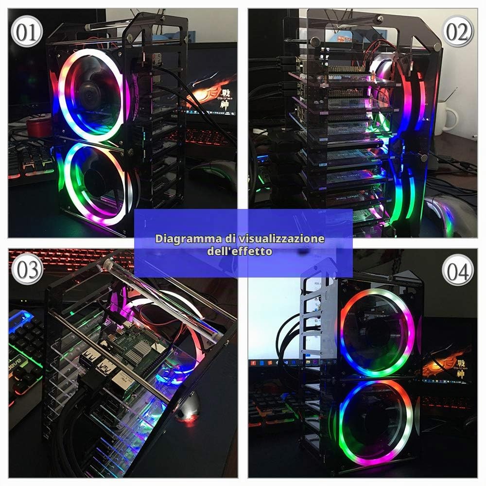 GeeekPi Raspberry Pi Cluster Custodia, Raspberry Pi Rack Custodia Impilabile Custodia con Ventola 120mm RGB LED 5V per Raspberry Pi 4B / 3B + / 3B / 2B / B + e Jetson Nano (8 strati)