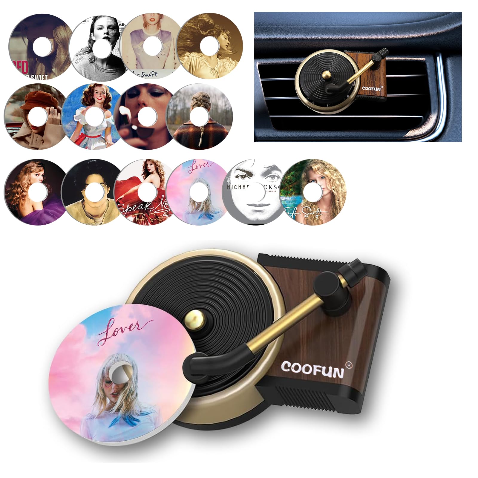 Car Air Fresheners Vent Clips, COOFUN 14 PCS Retro Record Player Car Fresheners, Album Cover Air Freshener Car Accessories For Music Fans Gift