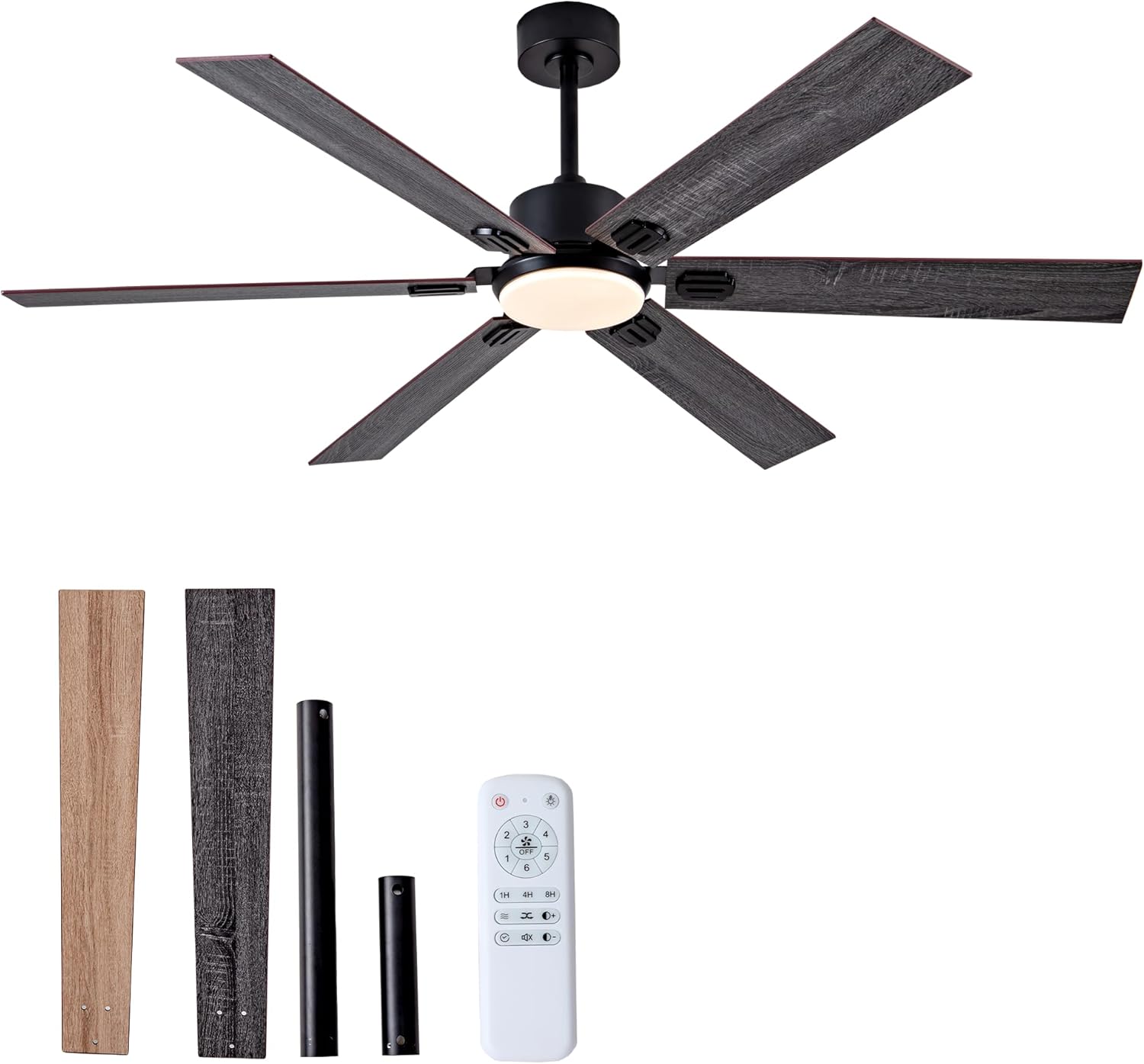 60 Inch Ceiling Fans with Lights and Remote Control, Black Indoor/Outdoor Ceiling Fan with 35W 3CCT Dimmable LED Light - 6 Speed Quiet Reversible DC Motor,6 Blades for Large Bedroom Living Room Patio