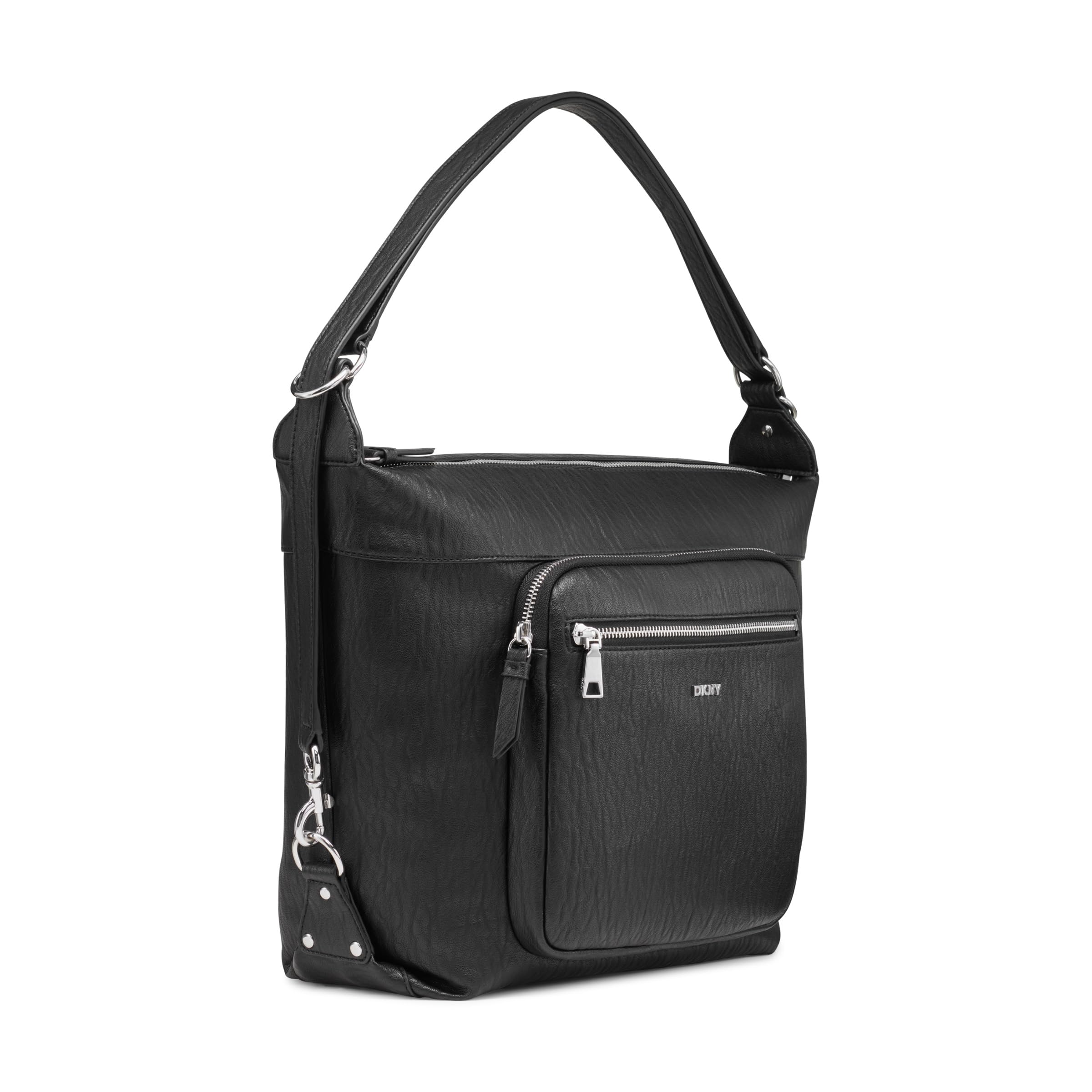 DKNY Bolso Hobo Shar para mujer, color negro y plateado, negro/plata