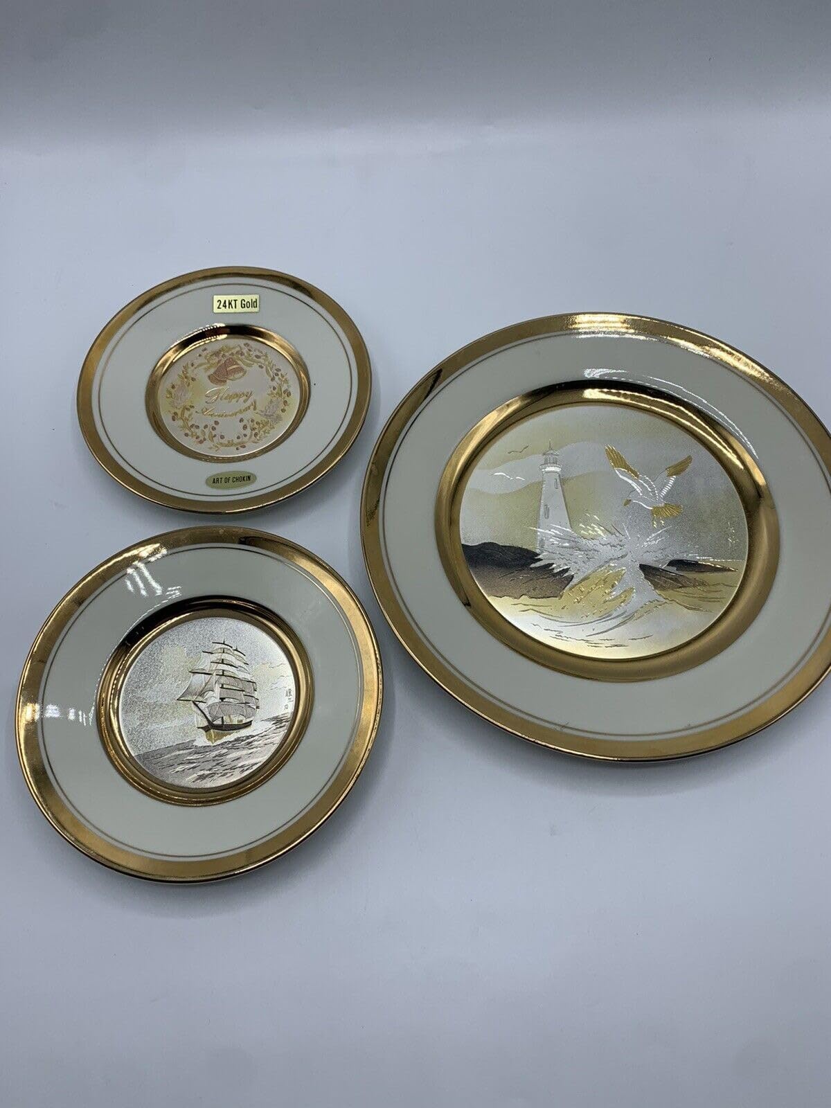ORMA Kingdom Collectible Vintage The Art of Chokin Fine China Collector's Plates set of 3