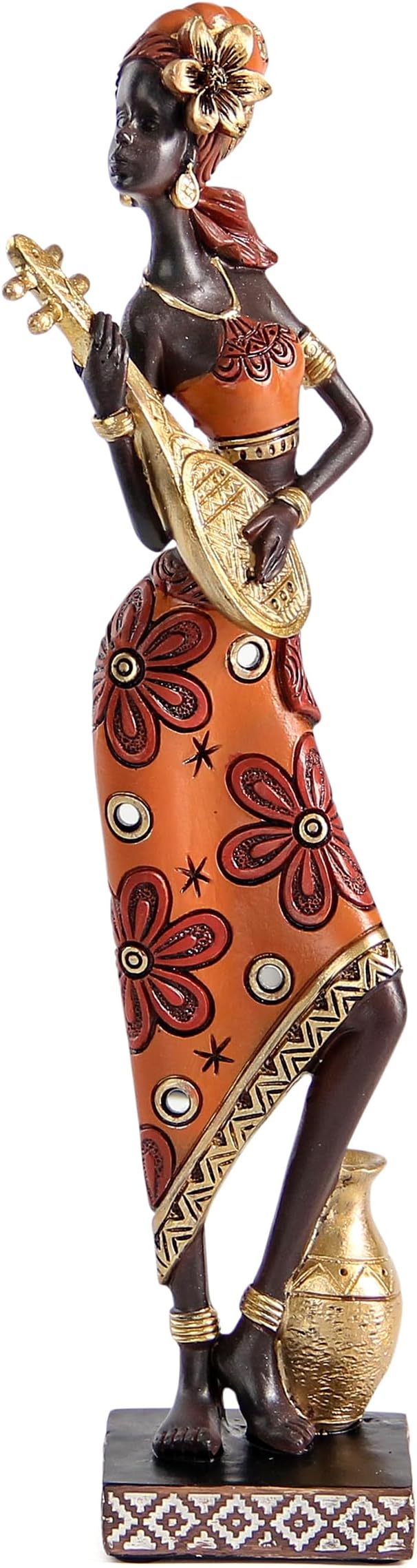 Smadeer African Statues and Sculptures for Home Decoration, African Decor for Shelf Bookshelf Tabletop Office Desk Living Room Modern Decor Accents, Musician African Lady Figurine, for Women