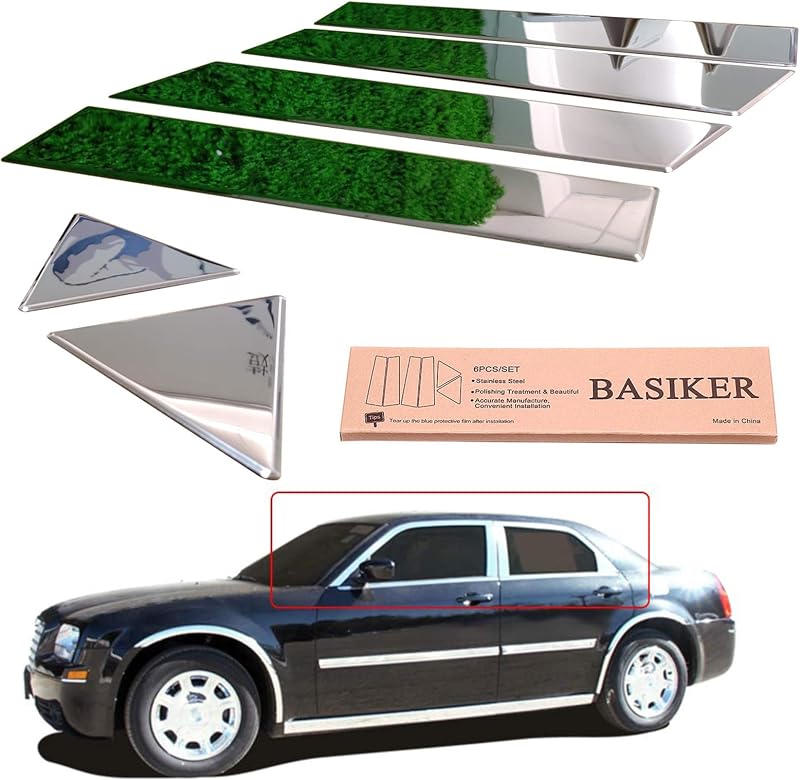 Moldura de Coluna da Porta BASIKER em Aço Inoxidável para Chrysler 300/300C 2005–2010 – 6 unidades