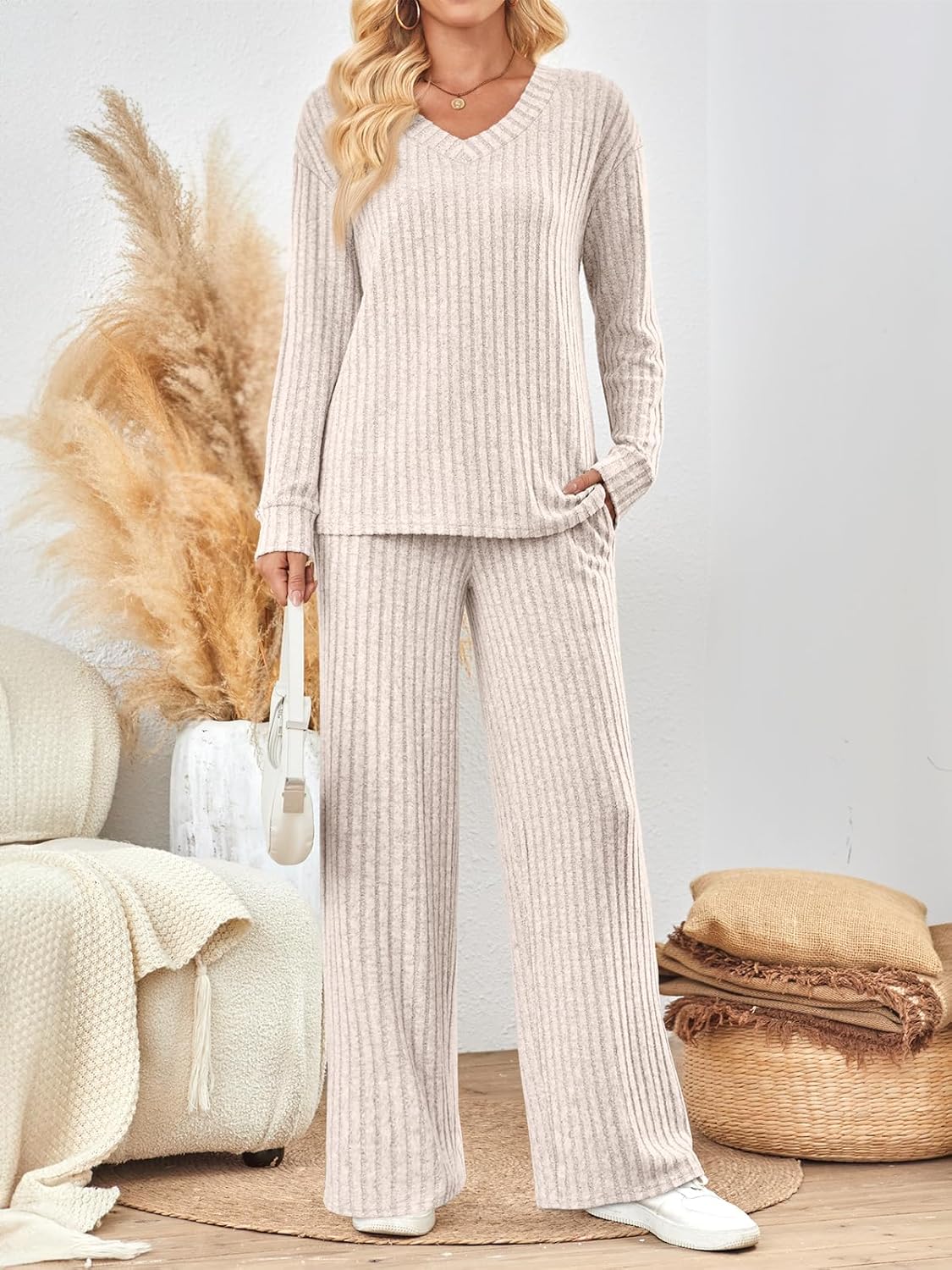 LILLUSORY Matching Lounge Set for Women, 2 Piece Cozy Outfit for Home, Travel, Fall & Winter - Image 2