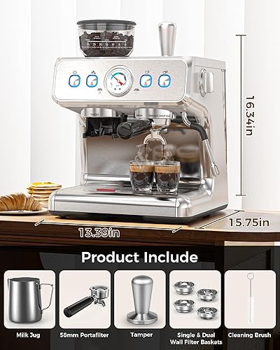 Miniatura 7 de Máquina de café expreso (2025 Mejora) de 20 bares con molinillo y varita espumadora de vapor, herramientas de compactación, máquinas de café expreso