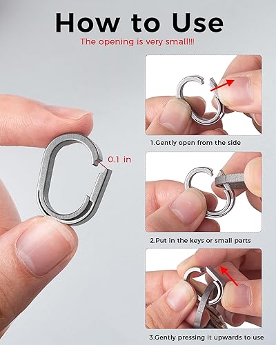 Miniatura 3 de FEGVE Llavero de titanio, pequeño conector de liberación rápida con diseño de empuje lateral (paquete de 2) llaveros para llaves