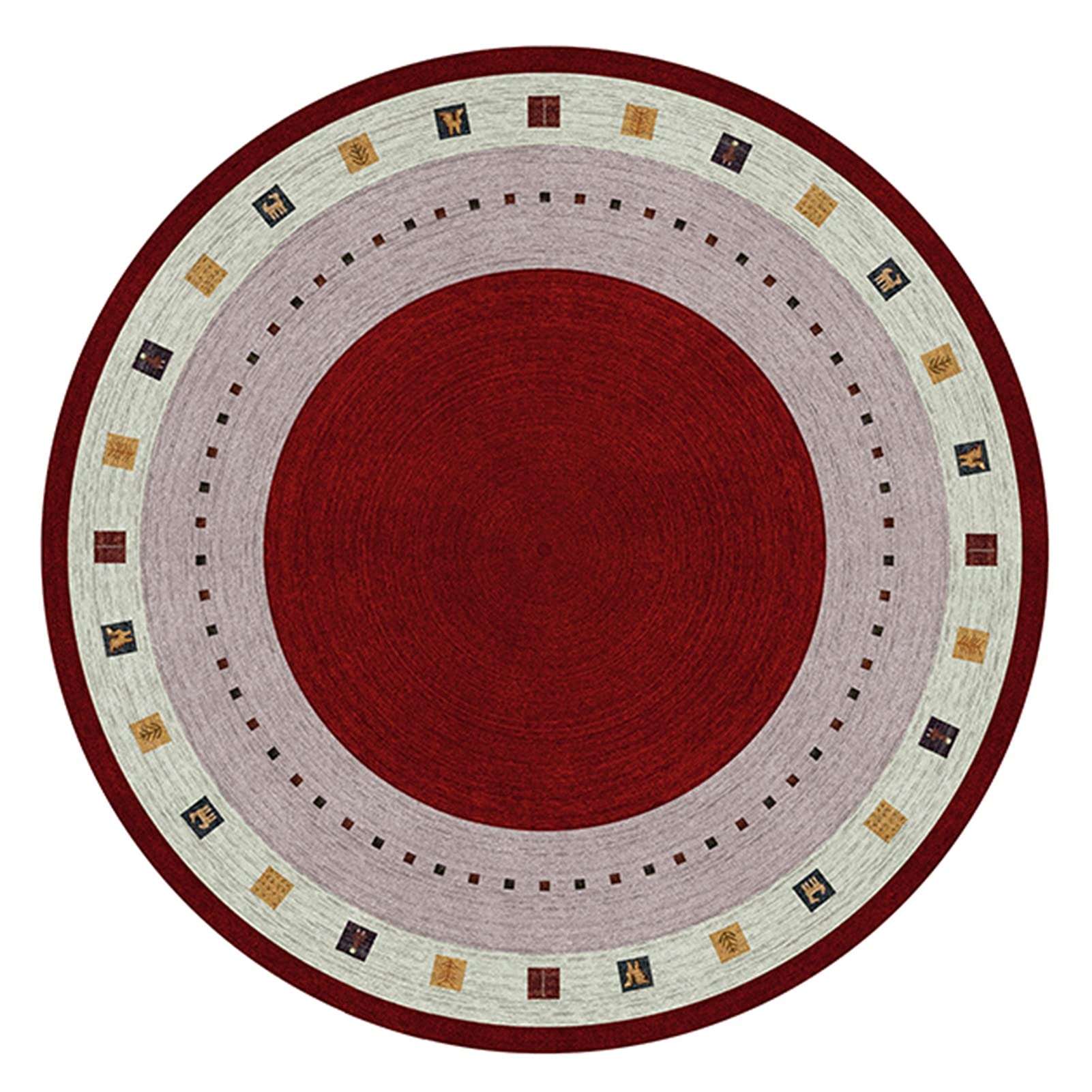 DRSFF Red Retro Carpet Round Area Rugs for Living Room Bedroom Sofa Blanket 80cm 100cm 120cm 140cm 160cm 180cm 200cm Circle Rug Home Chic Floor Mats (Size : Diameter 120cm/3.9ft)