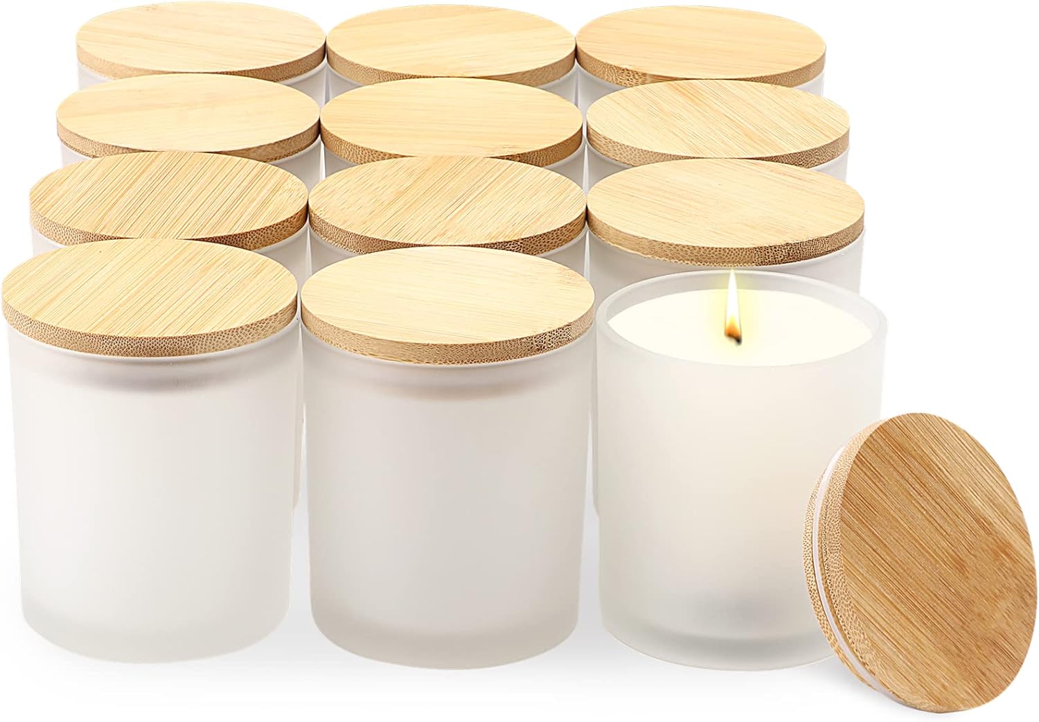 12 Pack Frosted Glass Candle Jars with Bamboo Lids, Greece Ubuy