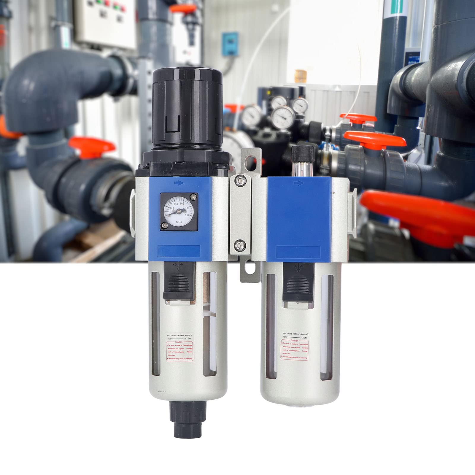Garosa Combo de Lubricador y Regulador de Filtro de Aire Comprimido, Unidad de Tratamiento de Fuente de Aire de Aleación de Aluminio PT3 8 PT1 2, Filtración de 40 Micrones, 0,15 a 0,9 MPa para