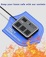 Vista 4 de Regleta de alimentación de 3 tomas con 3 puertos de carga USB y 1 puerto USB-C, cable de extensión de 1200 W, cable de alimentación de 5 pies